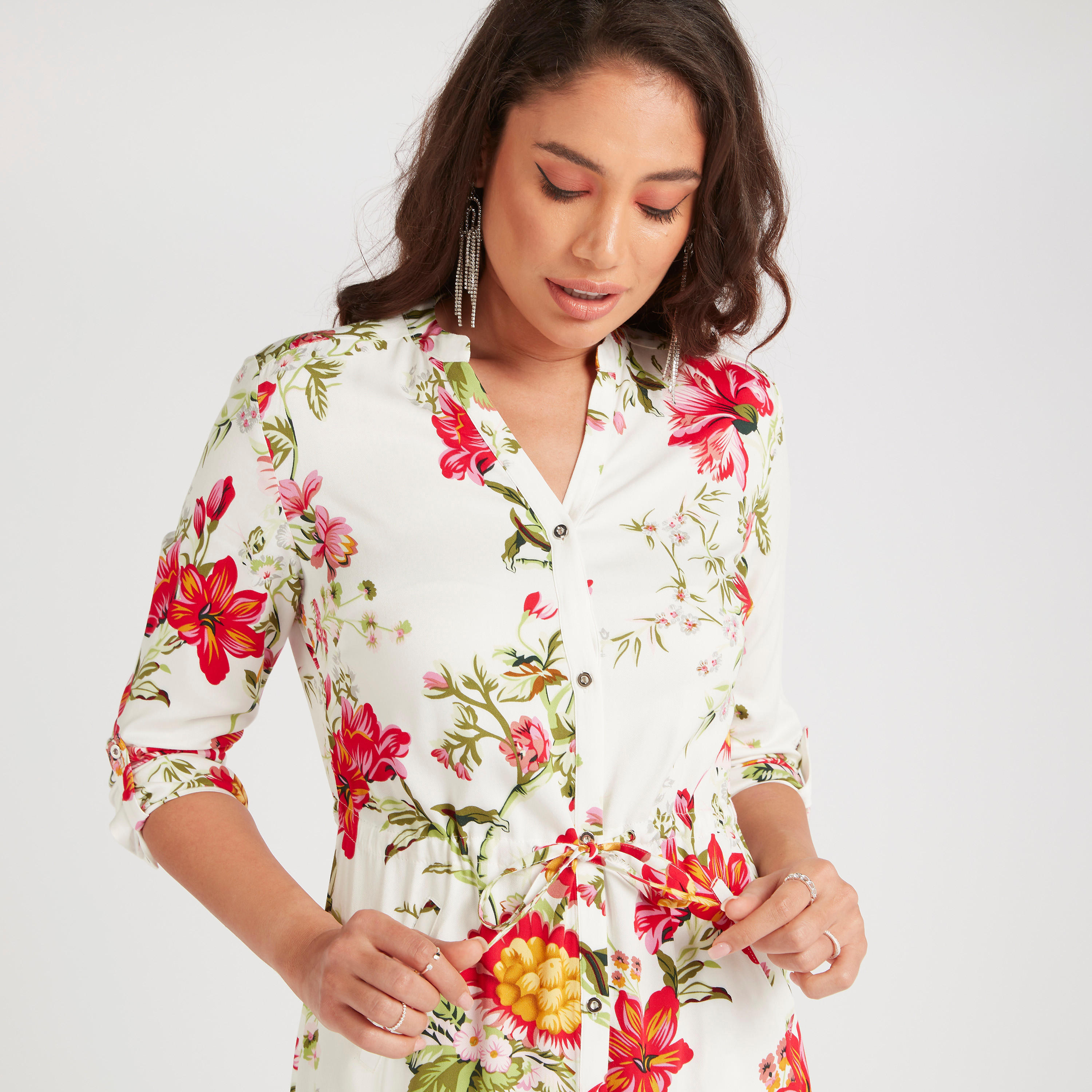 Iconic Floral Print Maxi A-line Dress with Waist Tie-Ups-women-clothing-dresses-image-3