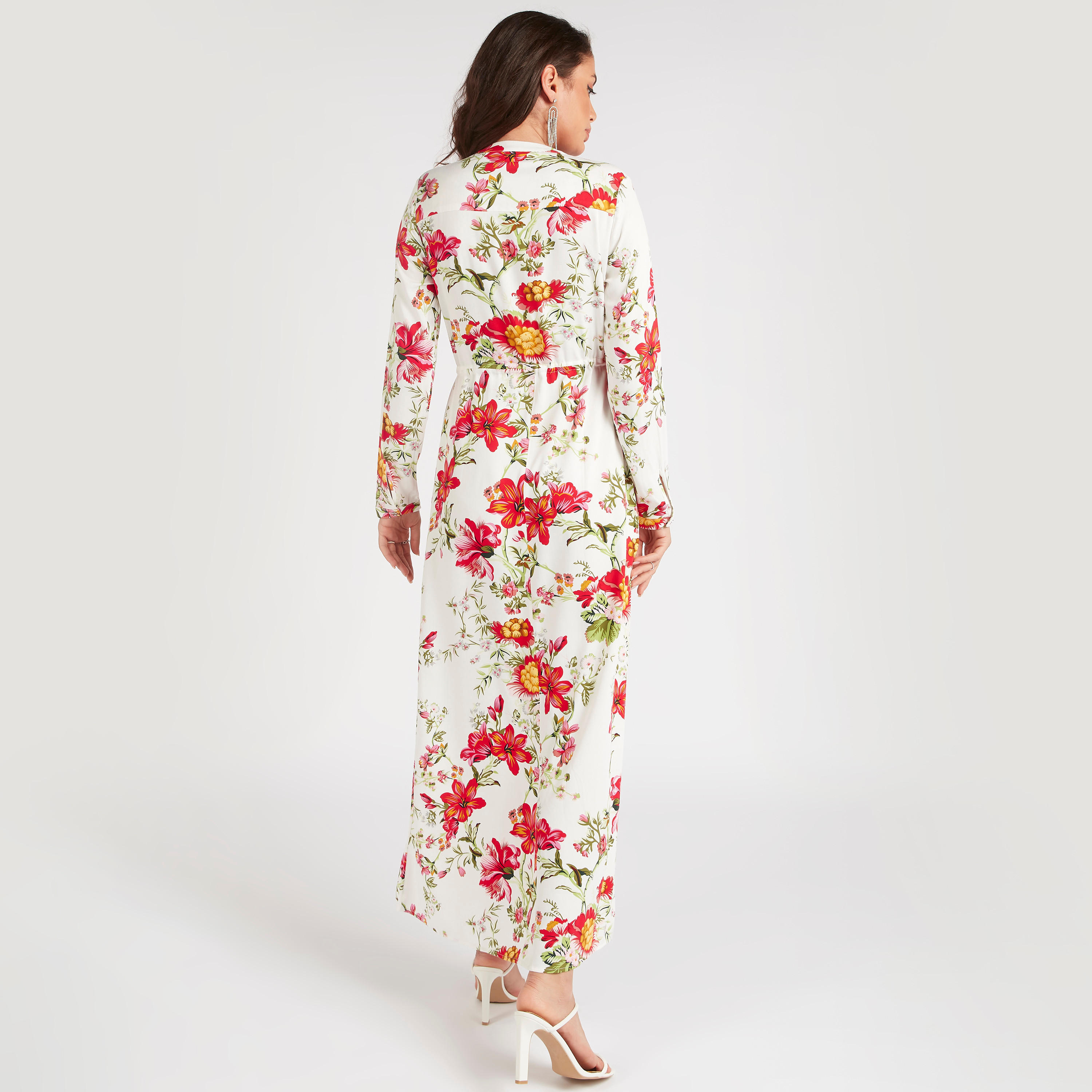 Iconic Floral Print Maxi A-line Dress with Waist Tie-Ups-women-clothing-dresses-image-4