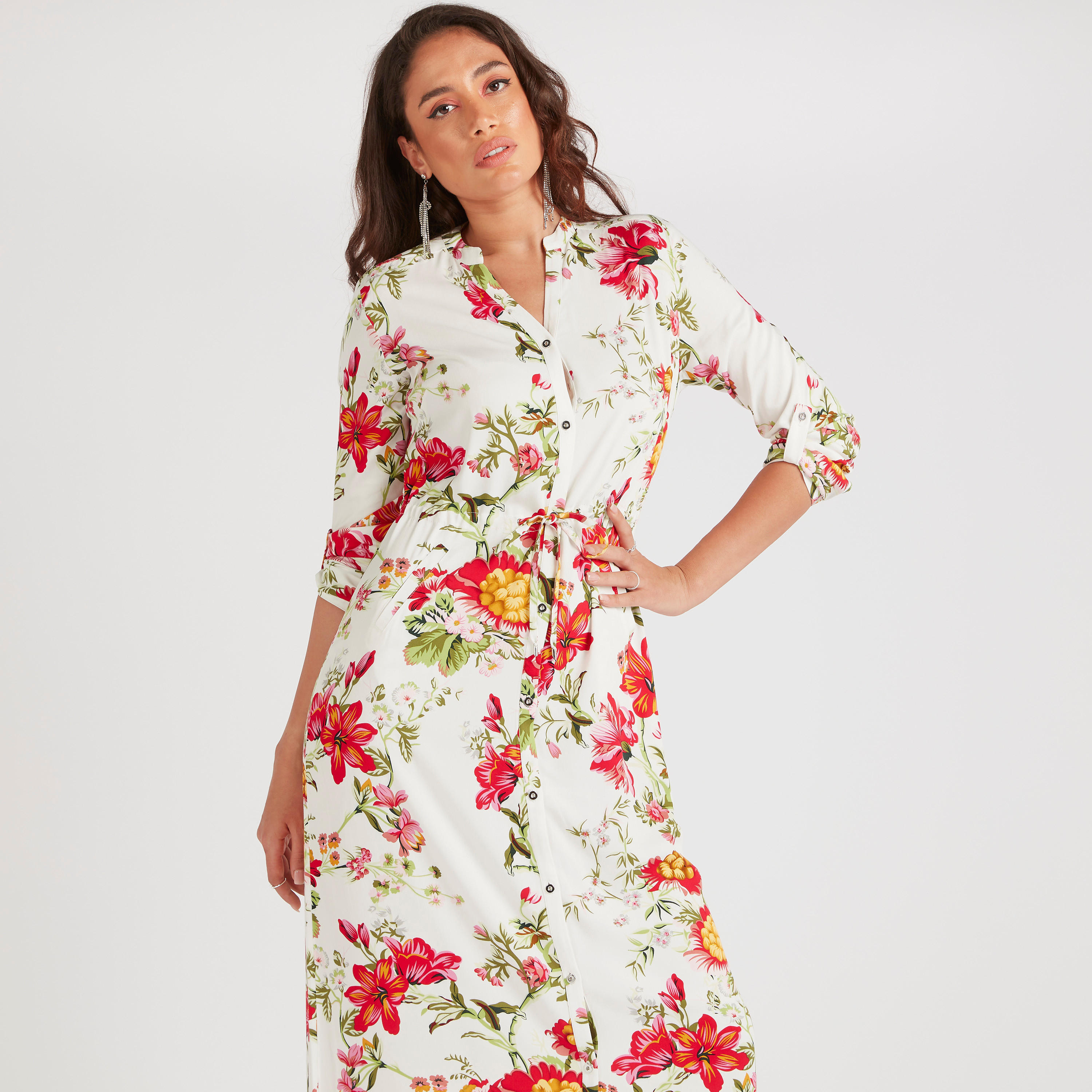 Iconic Floral Print Maxi A-line Dress with Waist Tie-Ups-women-clothing-dresses-image-5