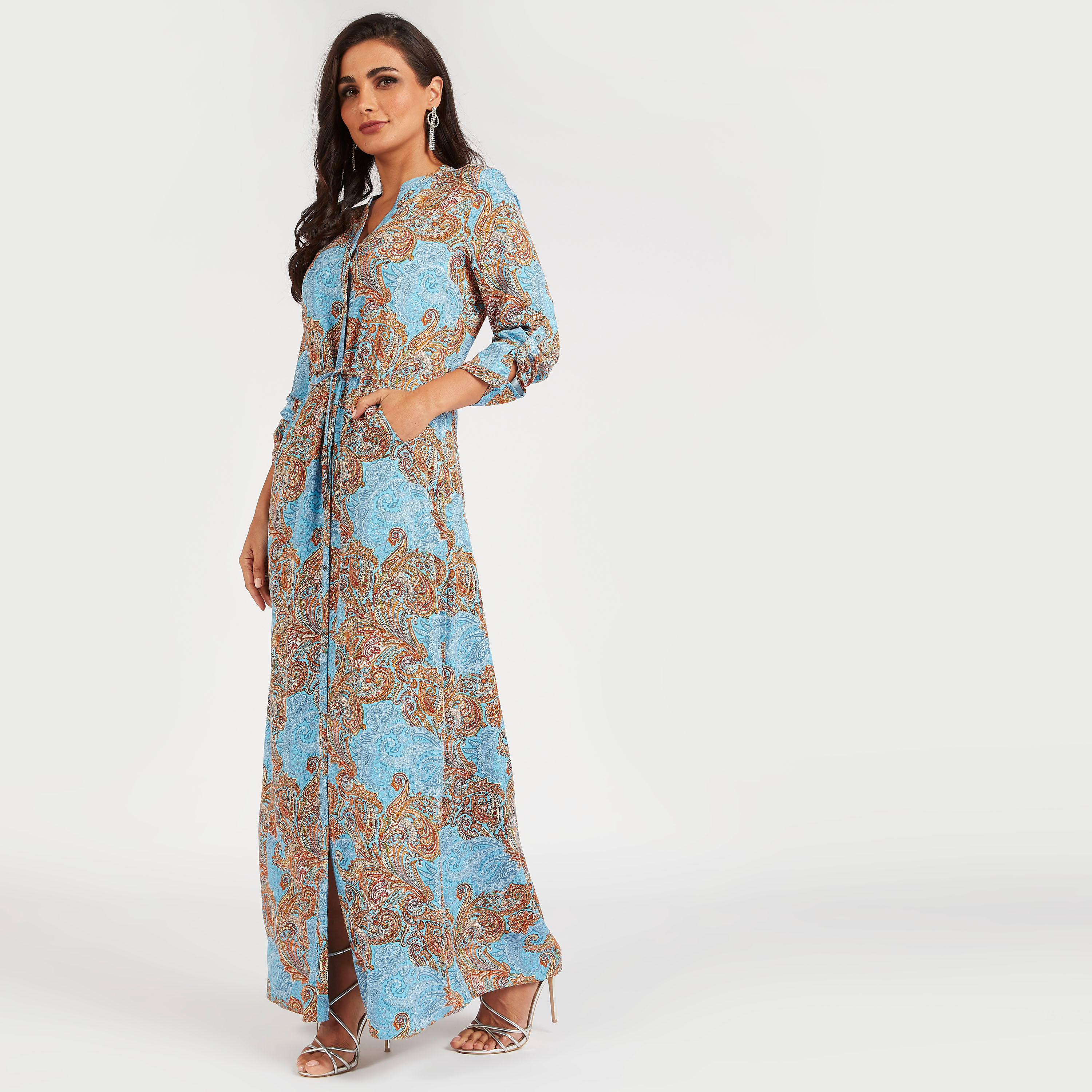 فستان قميص طويل بجيوب وطبعات بيزلي من أيكونيك-women-clothing-dresses-image-2