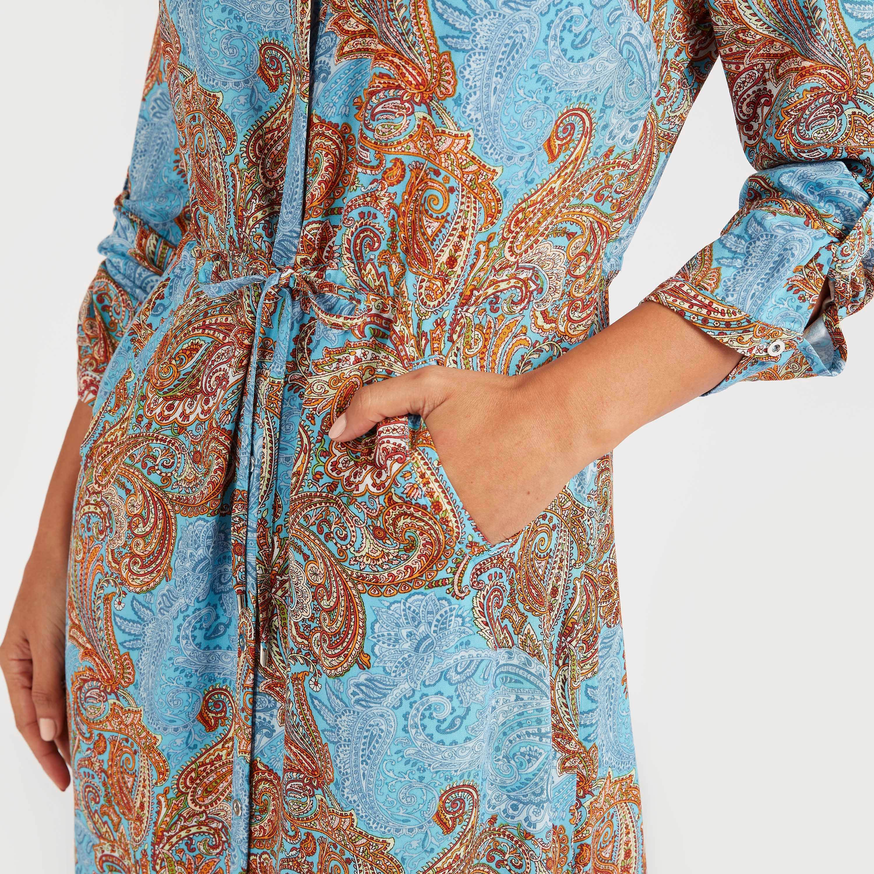 فستان قميص طويل بجيوب وطبعات بيزلي من أيكونيك-women-clothing-dresses-image-3