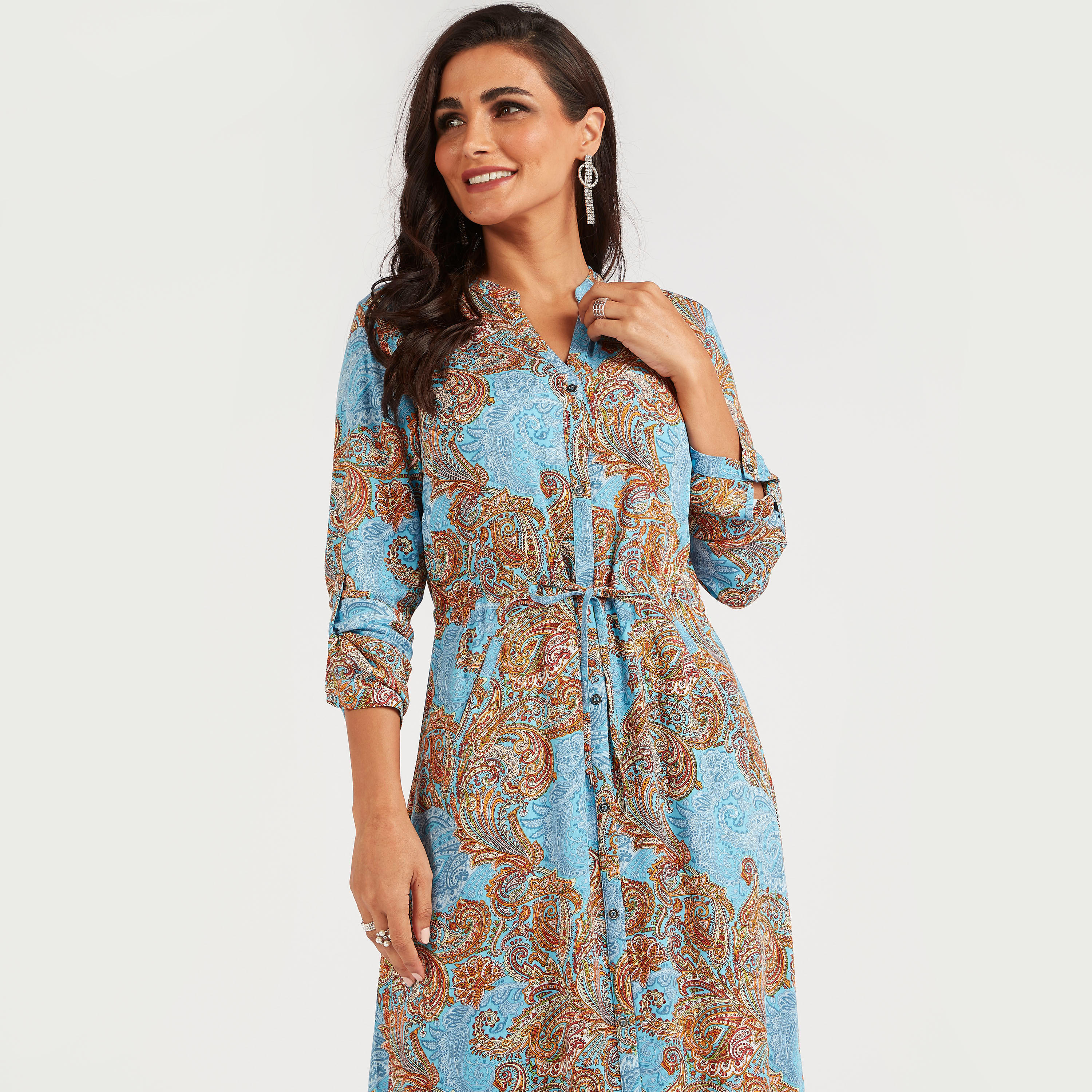 فستان قميص طويل بجيوب وطبعات بيزلي من أيكونيك-women-clothing-dresses-image-6