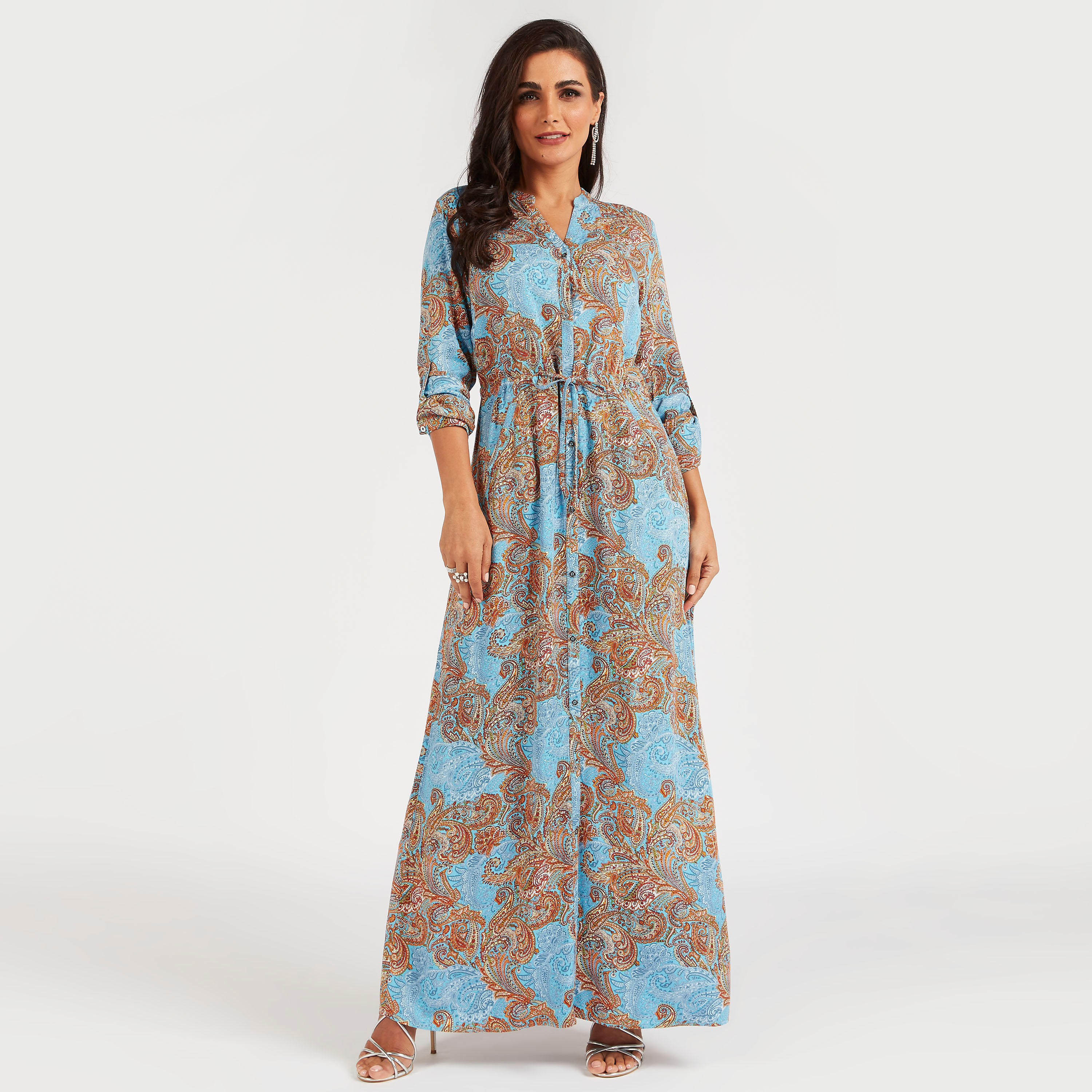 فستان قميص طويل بجيوب وطبعات بيزلي من أيكونيك-women-clothing-dresses-image-7