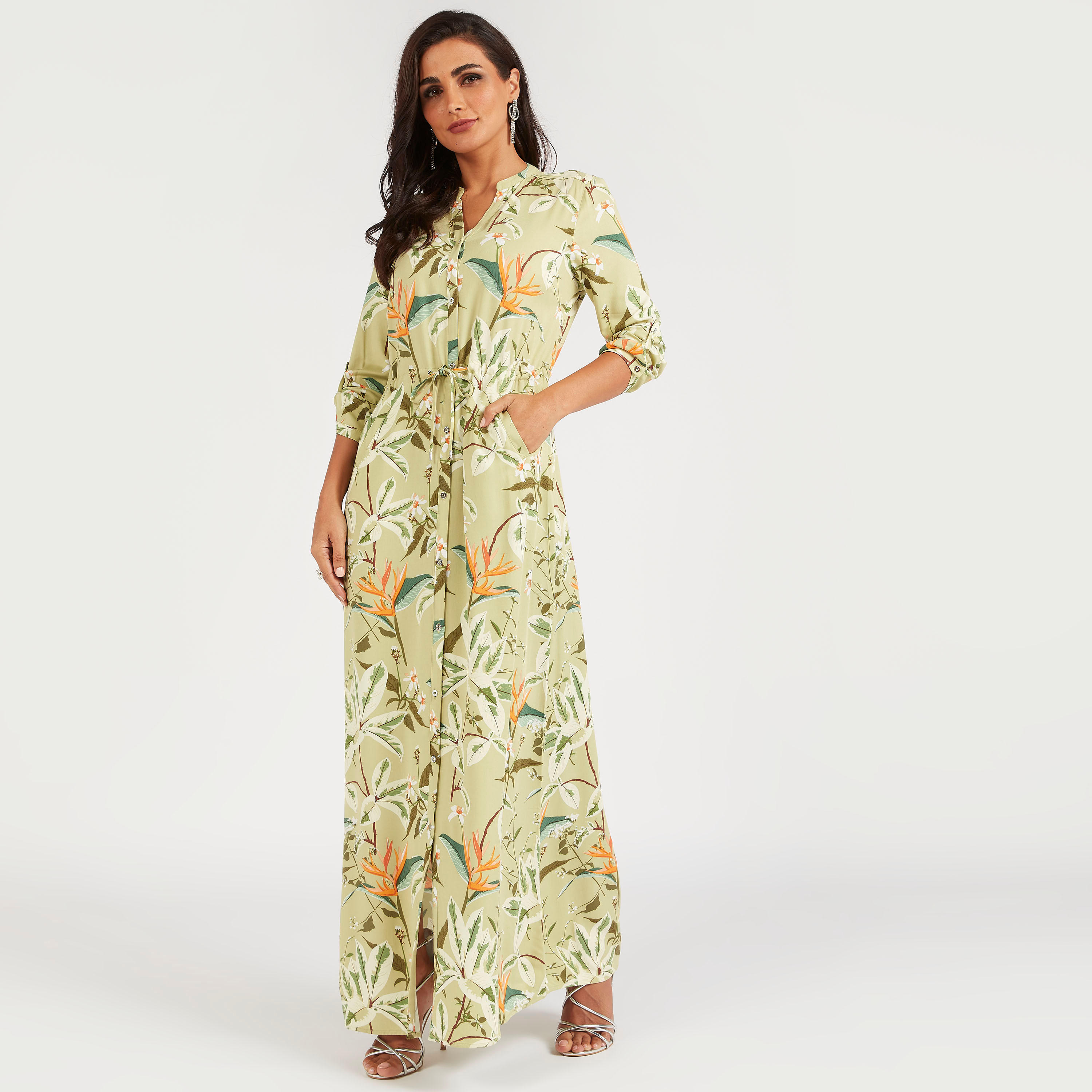 فستان قميص طويل بجيوب وطبعات أزهار من أيكونيك-women-clothing-dresses-image-2