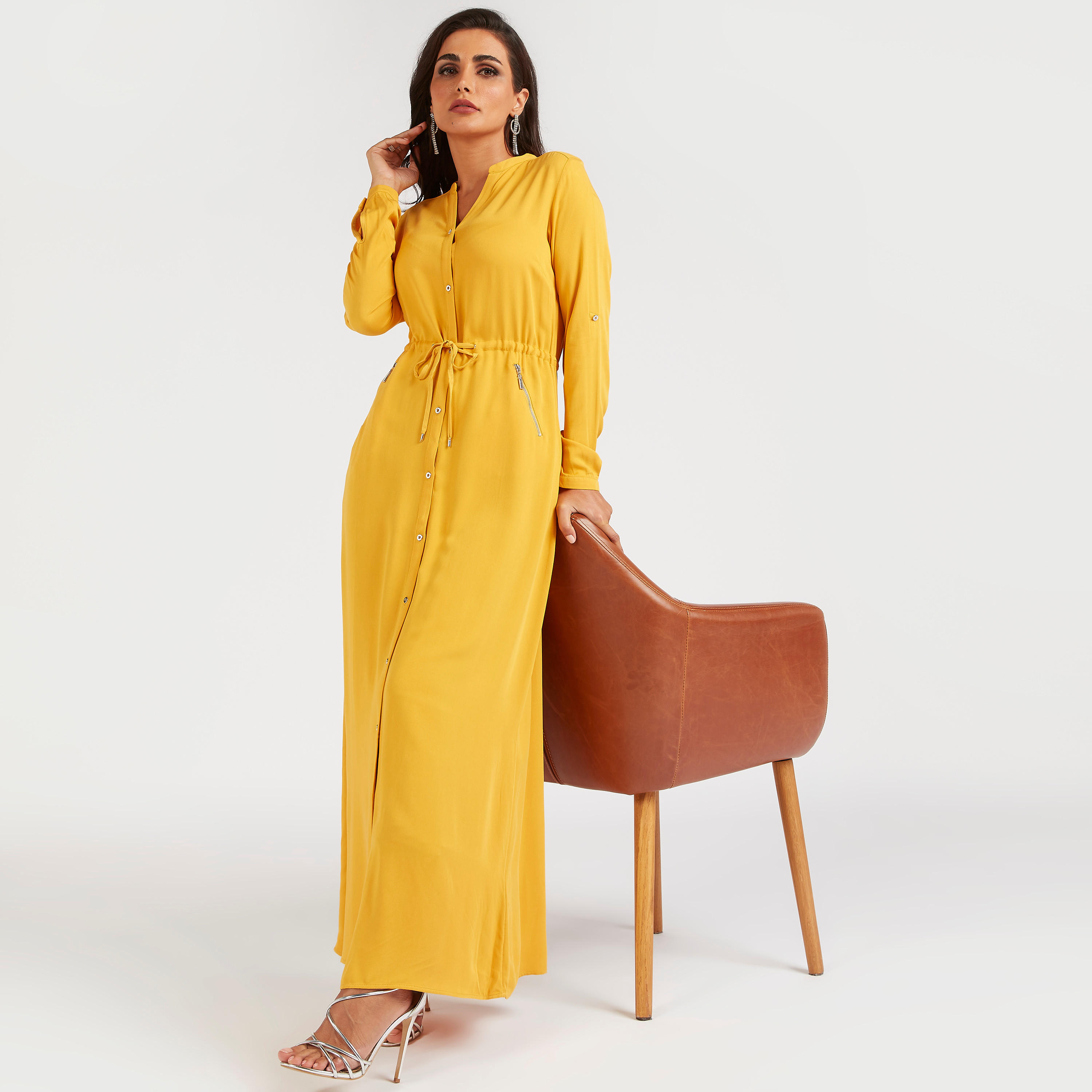 فستان قميص طويل بجيوب بسحاب من أيكونيك-women-clothing-dresses-image-2
