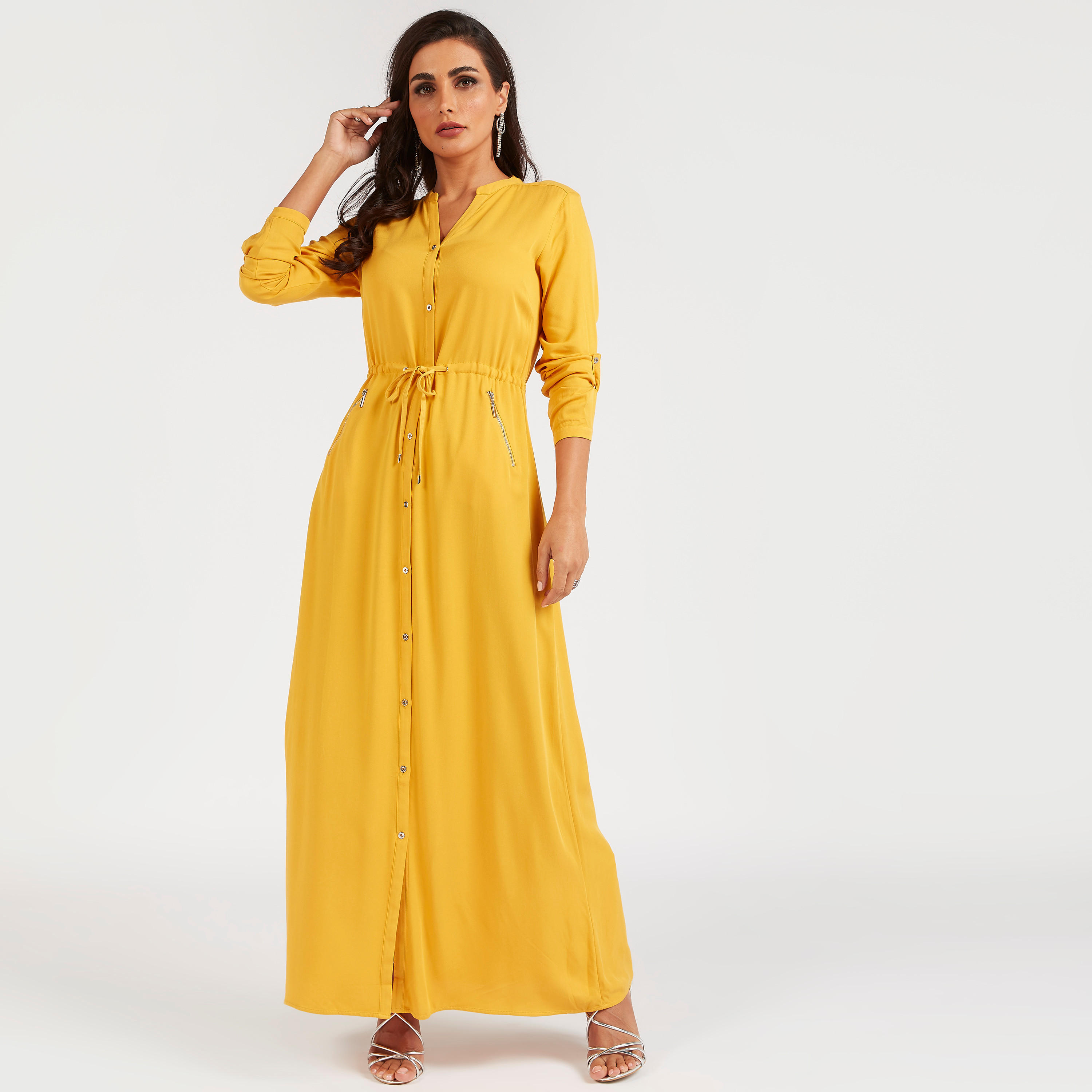 فستان قميص طويل بجيوب بسحاب من أيكونيك-women-clothing-dresses-image-1