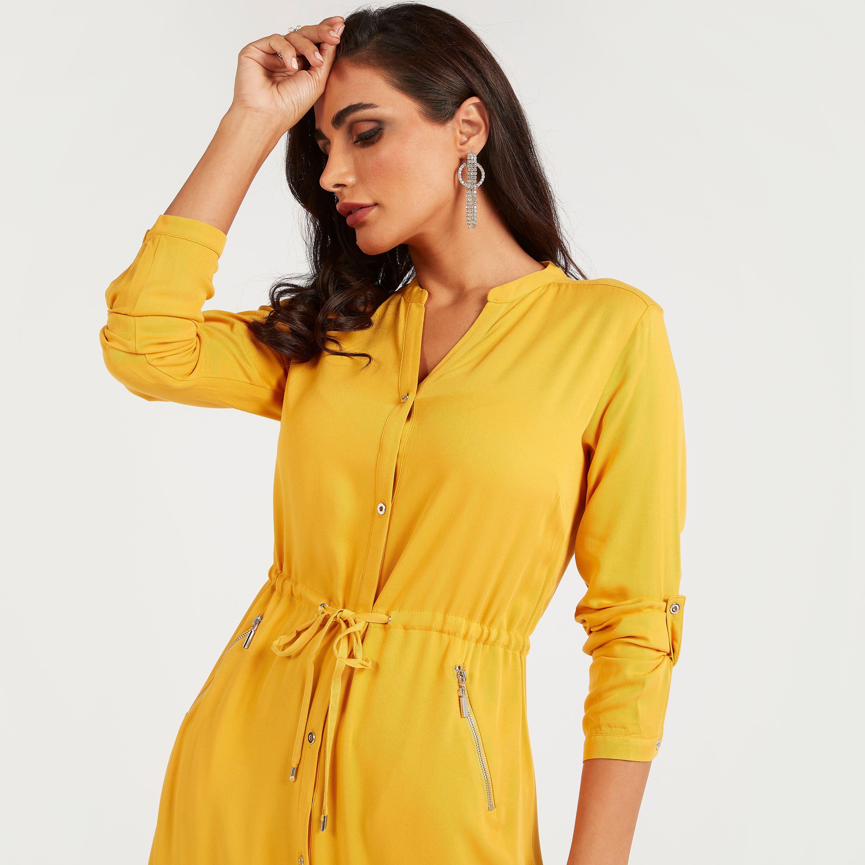 فستان قميص طويل بجيوب بسحاب من أيكونيك-women-clothing-dresses-image-3