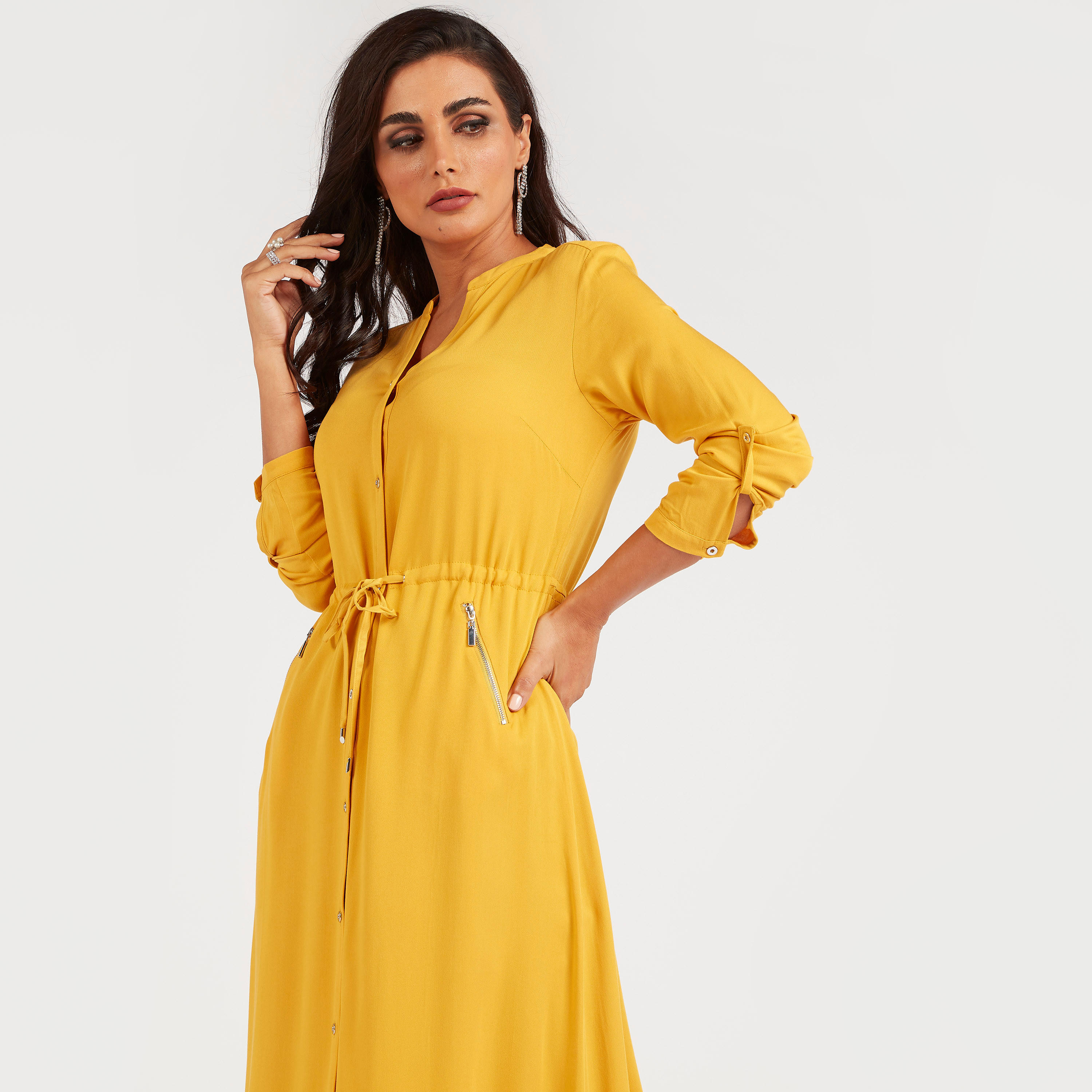 فستان قميص طويل بجيوب بسحاب من أيكونيك-women-clothing-dresses-image-5