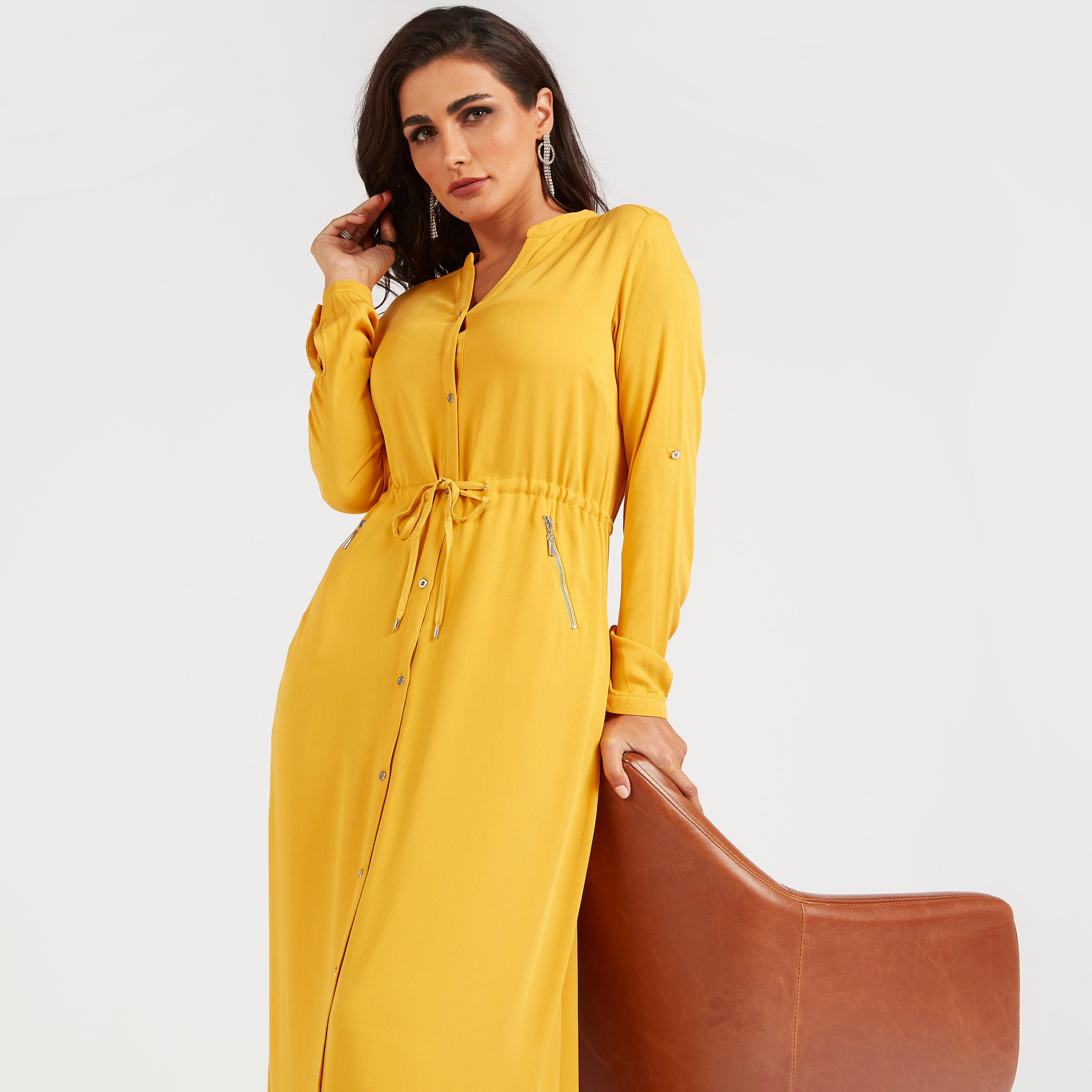 فستان قميص طويل بجيوب بسحاب من أيكونيك-women-clothing-dresses-image-7