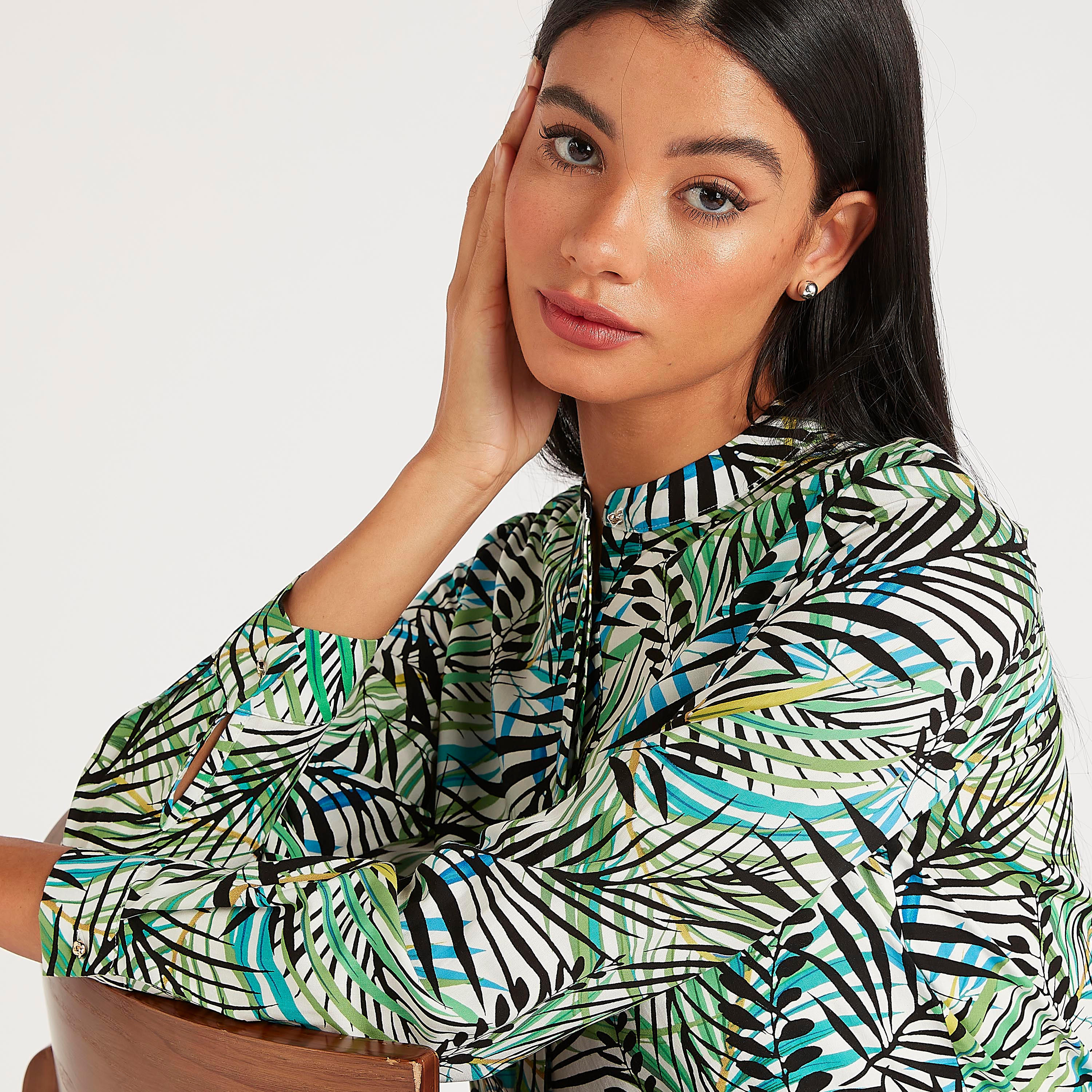 قميص بولو بطبعات وأكمام طويلة من آيكونيك-women-clothing-shirtsandblouses-shirts-image-5