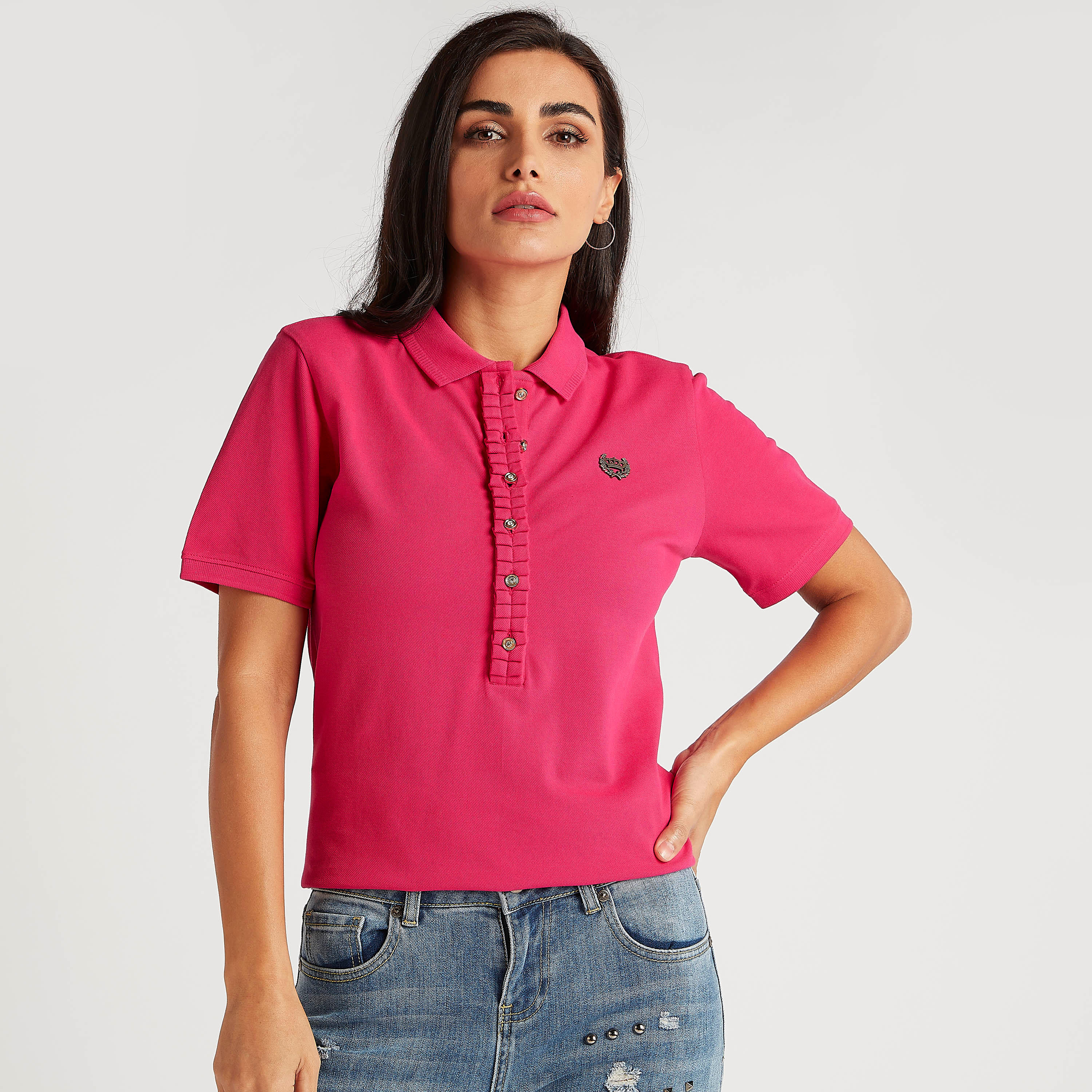 تيشيرت بولو سادة بأكمام قصيرة من آيكونيك-women-clothing-tshirts-image-6