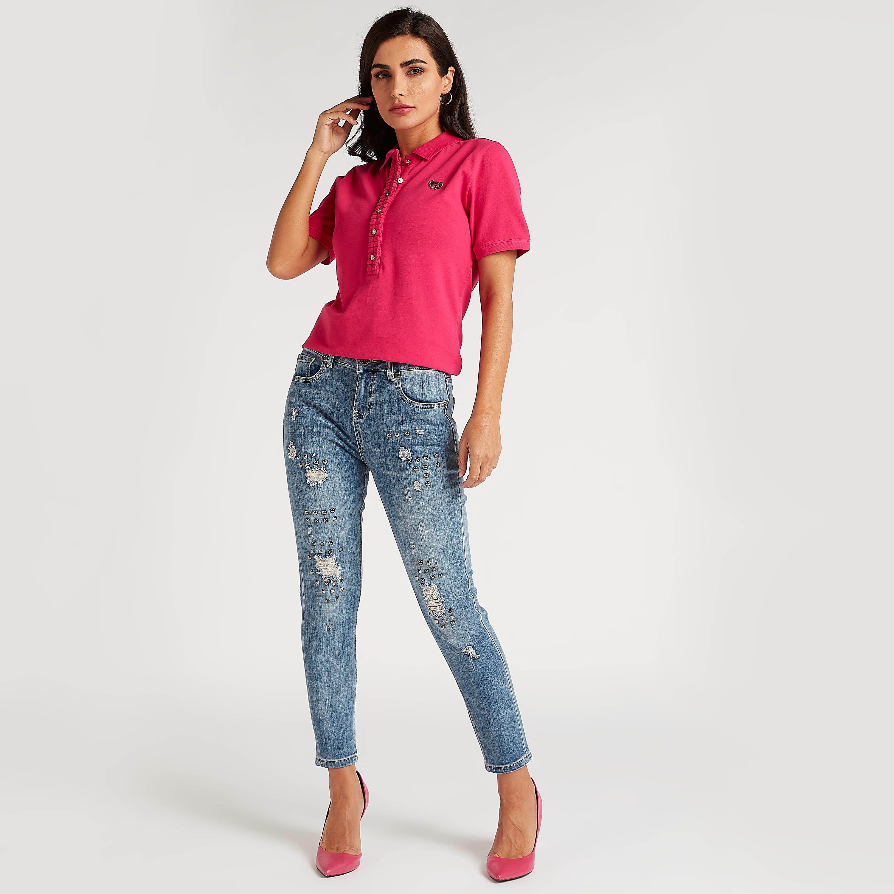 تيشيرت بولو سادة بأكمام قصيرة من آيكونيك-women-clothing-tshirts-image-5