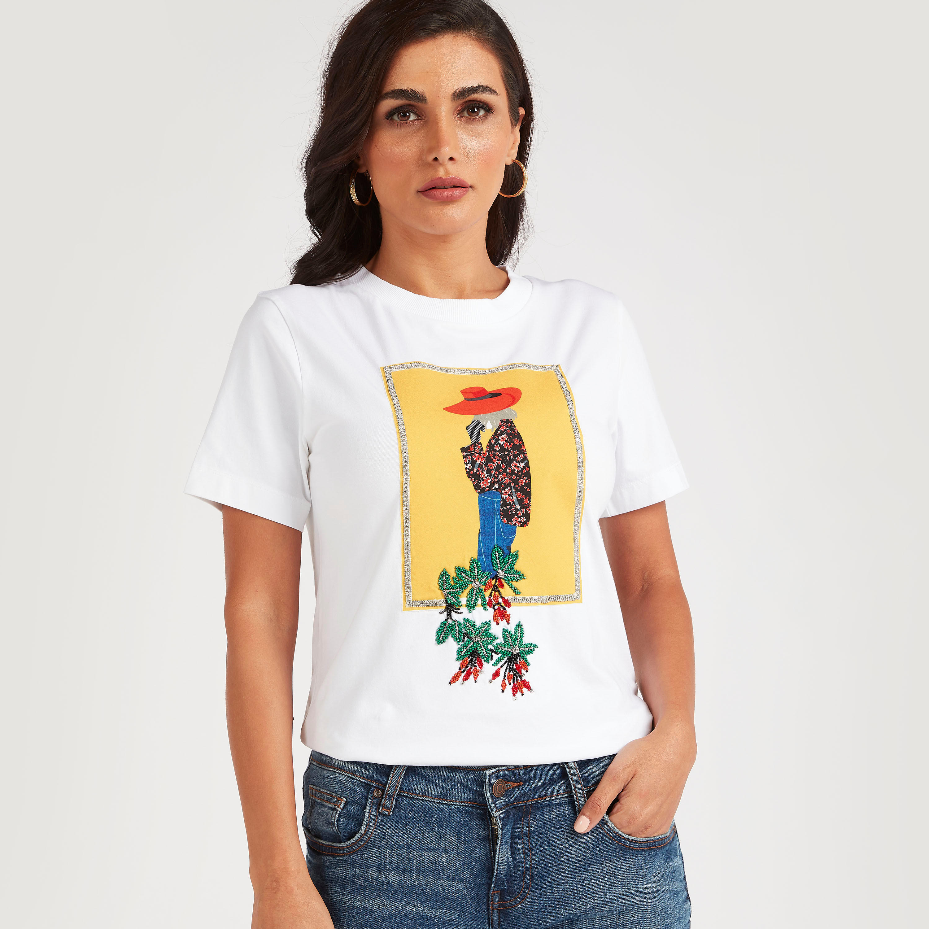 Iconic Graphic Print T-shirt with Short Sleeves-women-clothing-tshirts-image-1