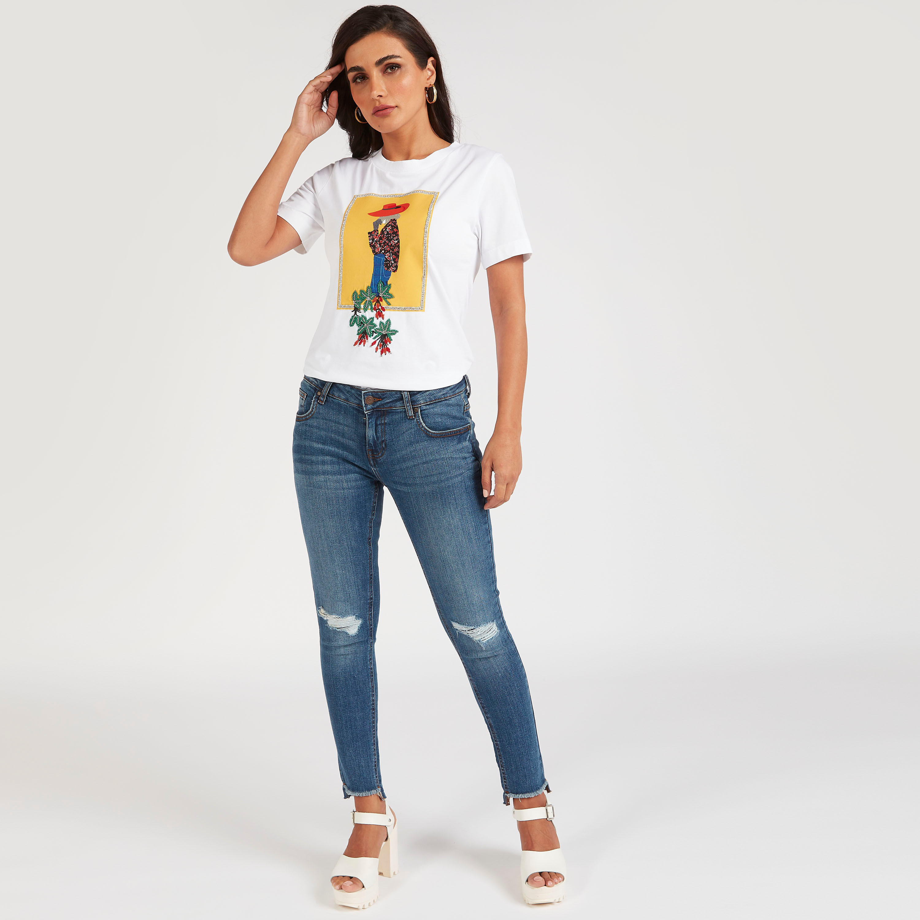 Iconic Graphic Print T-shirt with Short Sleeves-women-clothing-tshirts-image-2