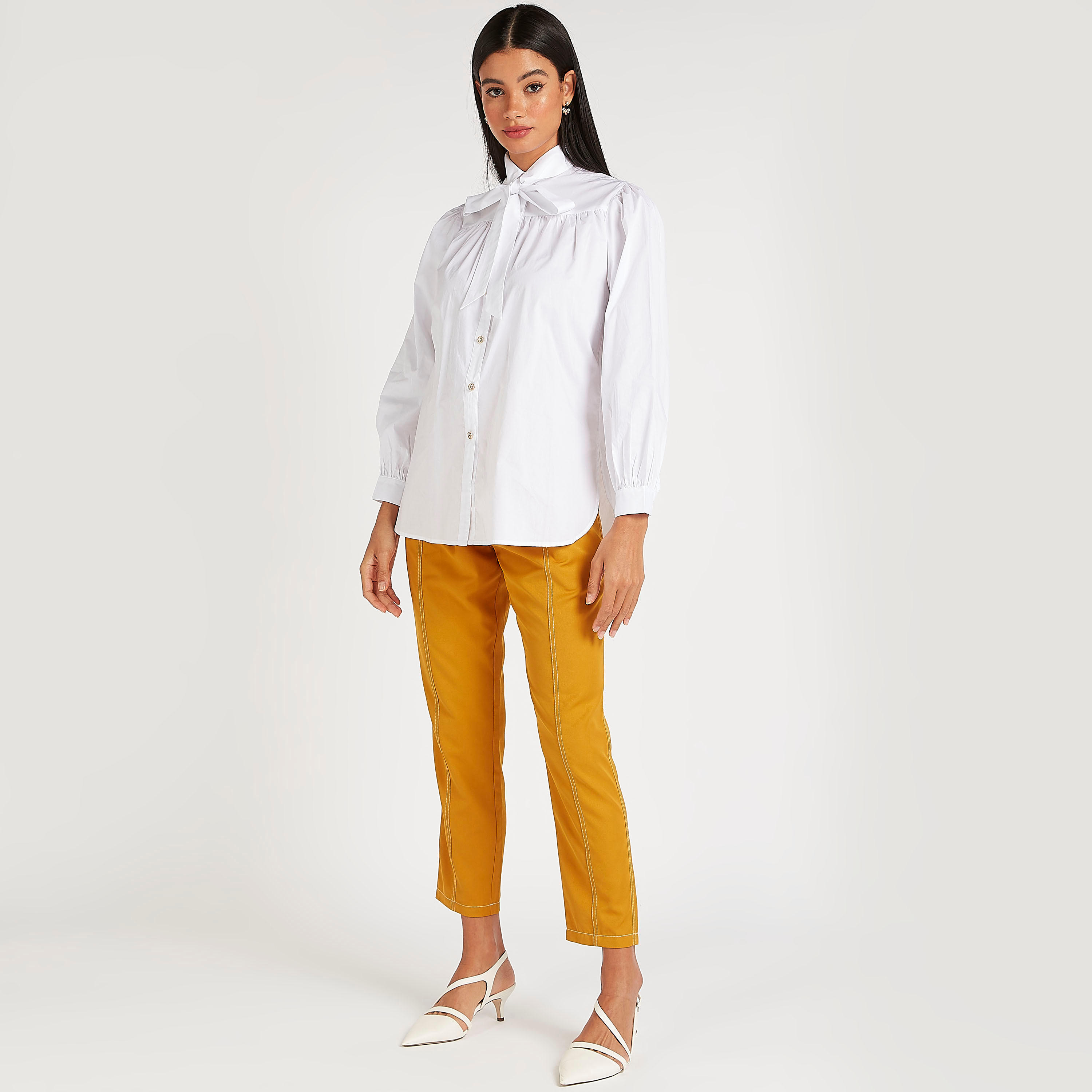 بنطلون سادة بطول الكاحل وخصر متوسّط الارتفاع مع أربطة وجيوب من آيكونيك-women-clothing-bottoms-trousers-image-2