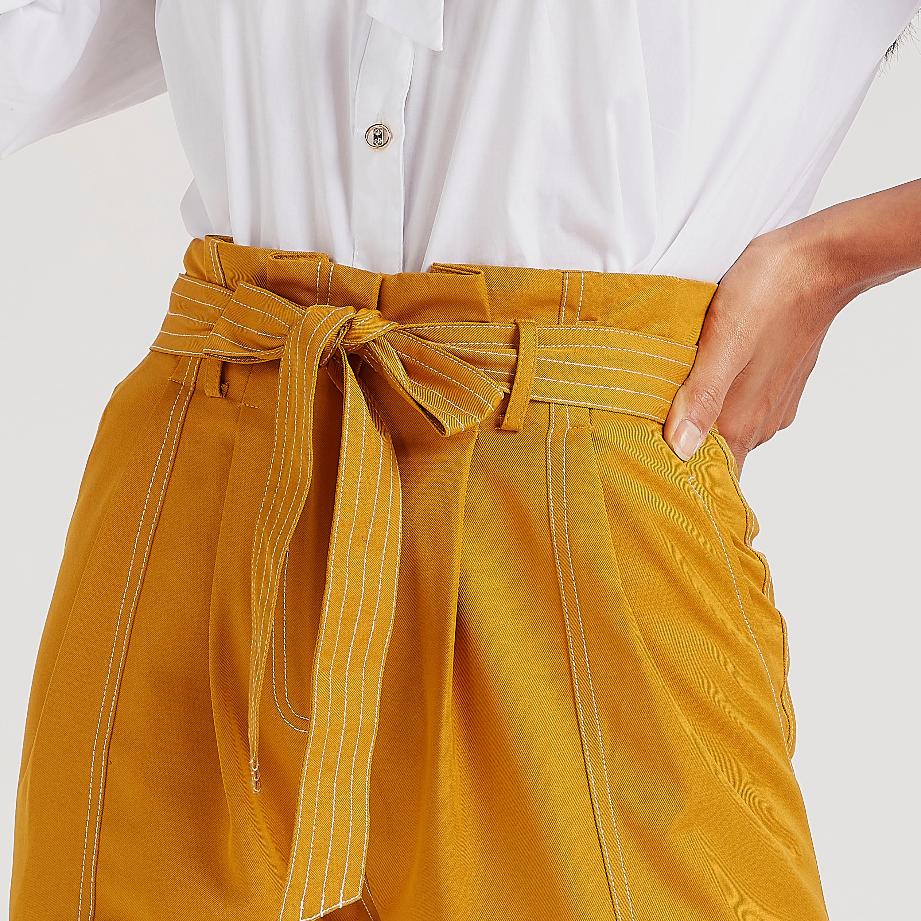 بنطلون سادة بطول الكاحل وخصر متوسّط الارتفاع مع أربطة وجيوب من آيكونيك-women-clothing-bottoms-trousers-image-3