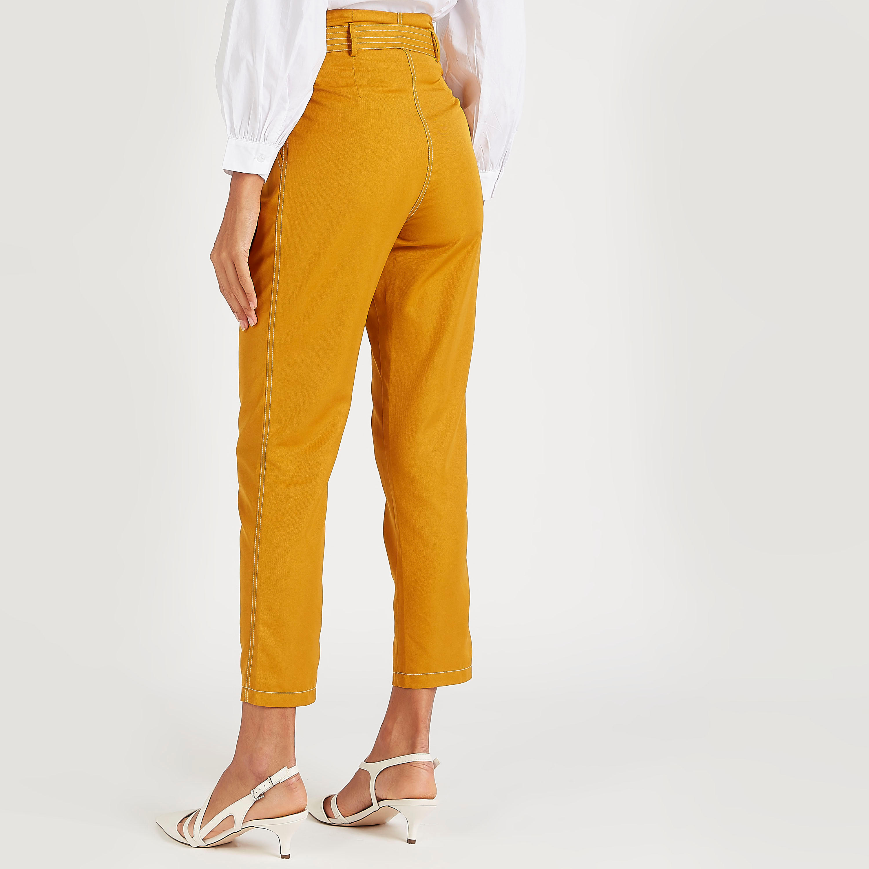 بنطلون سادة بطول الكاحل وخصر متوسّط الارتفاع مع أربطة وجيوب من آيكونيك-women-clothing-bottoms-trousers-image-4