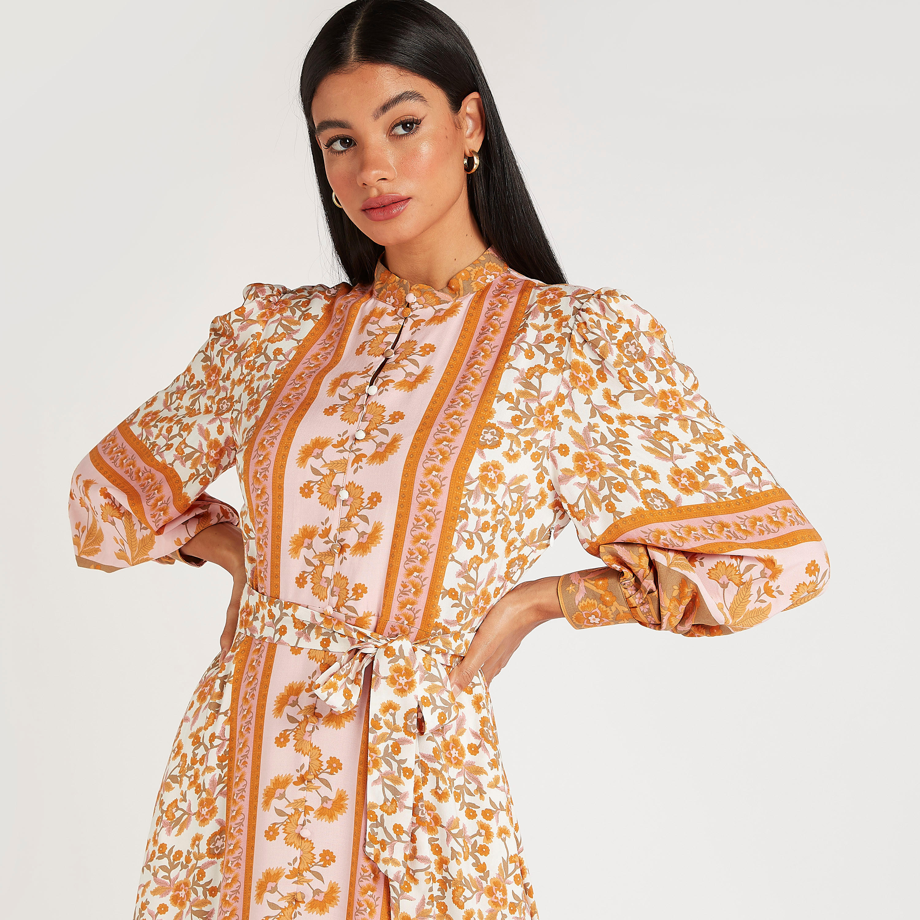 فستان إيه لاين طويل بطبعات أزهار وأكمام طويلة وياقة عالية-women-clothing-dresses-image-5