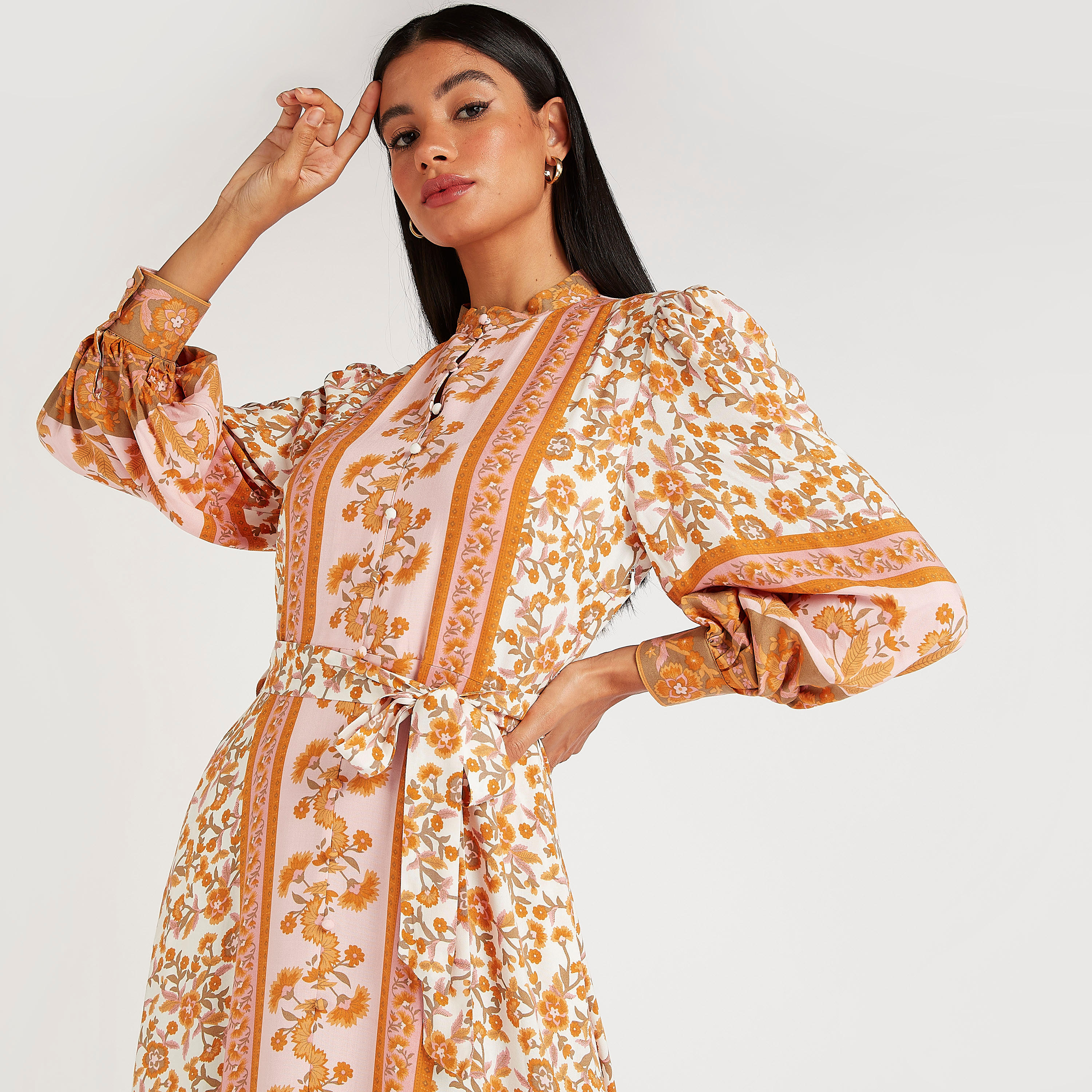 فستان إيه لاين طويل بطبعات أزهار وأكمام طويلة وياقة عالية-women-clothing-dresses-image-6