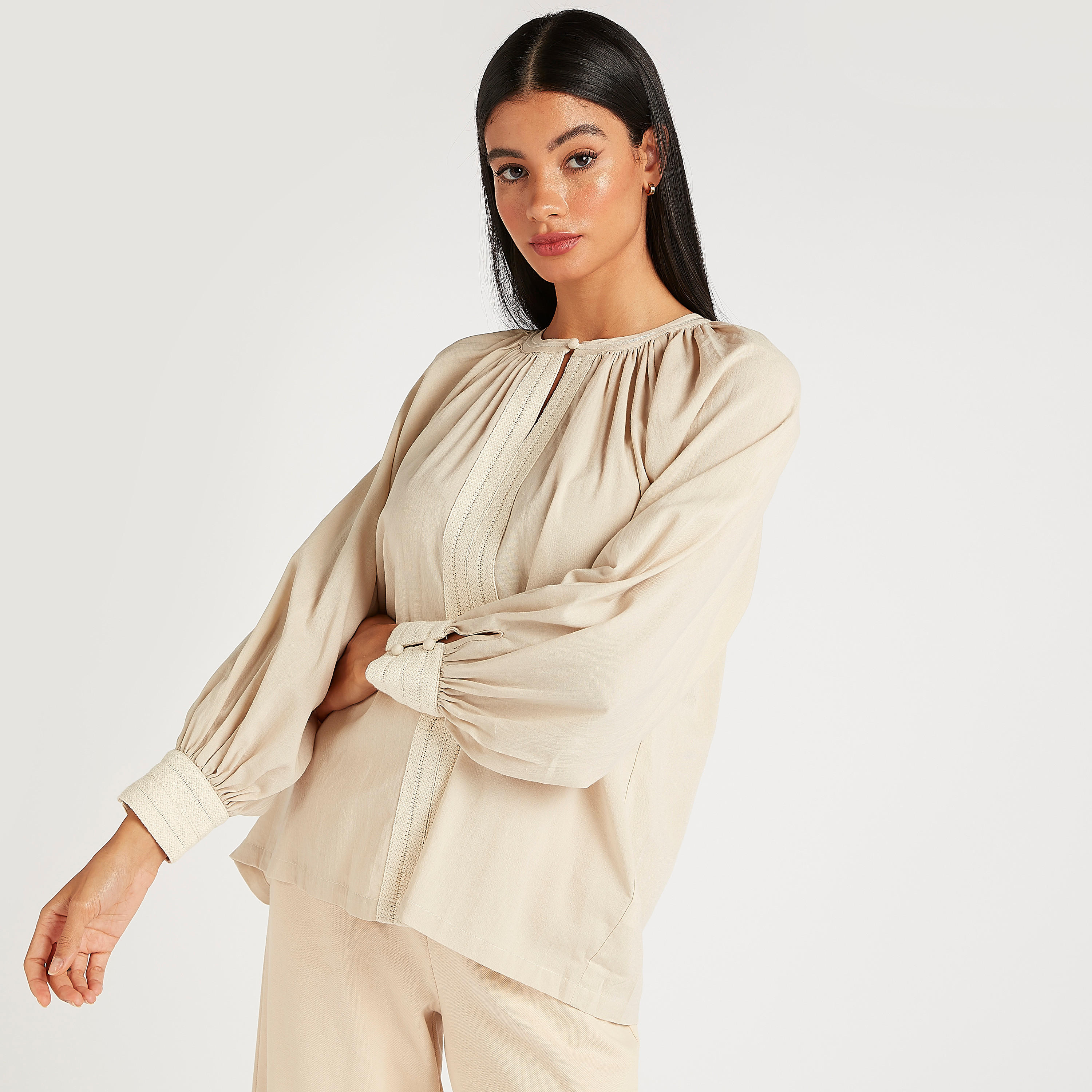 Iconic Solid Crew Neck Top with Long Sleeves-women-clothing-shirtsandblouses-blouses-image-1