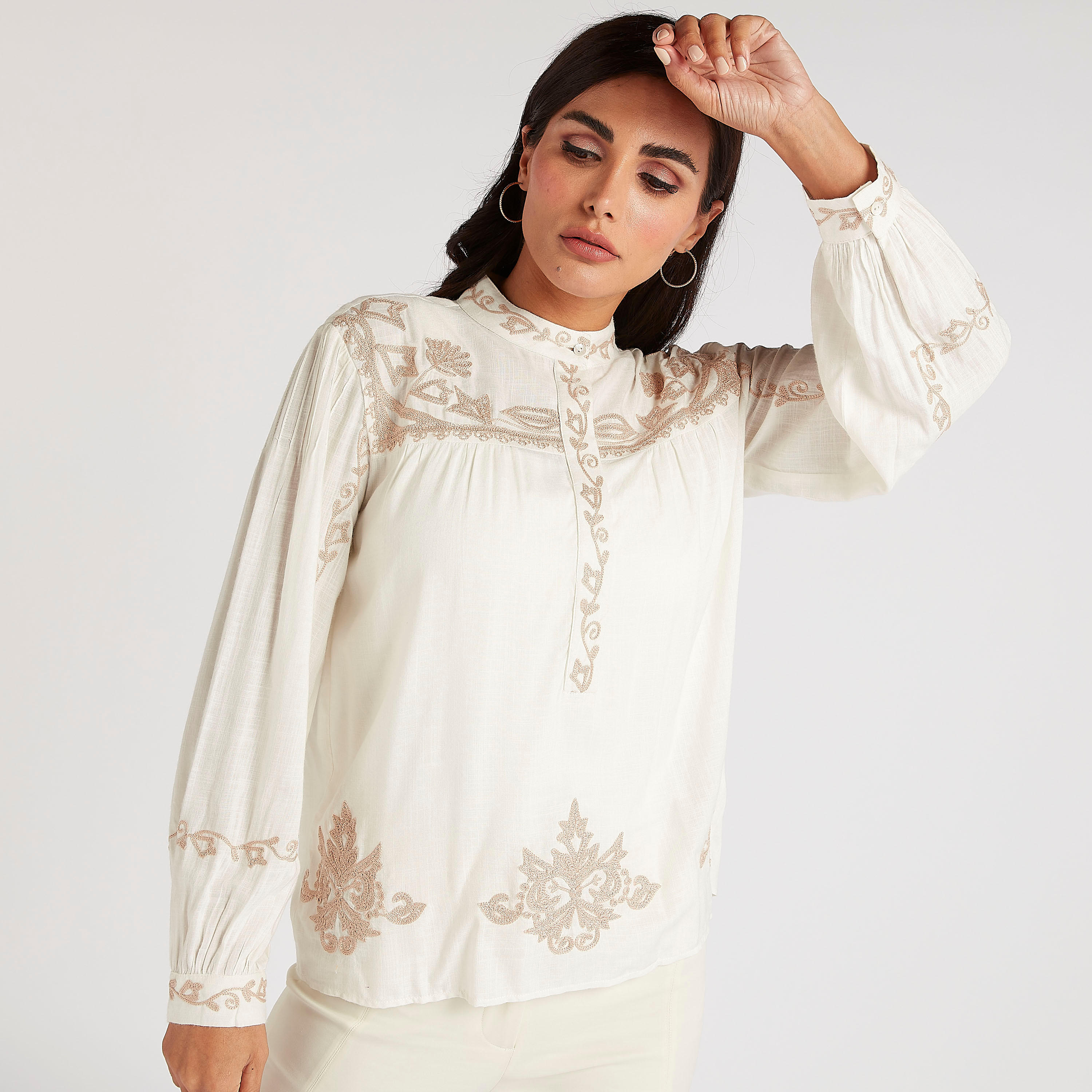 Iconic Embroidered Top with Mandarin Collar-women-clothing-shirtsandblouses-blouses-image-1