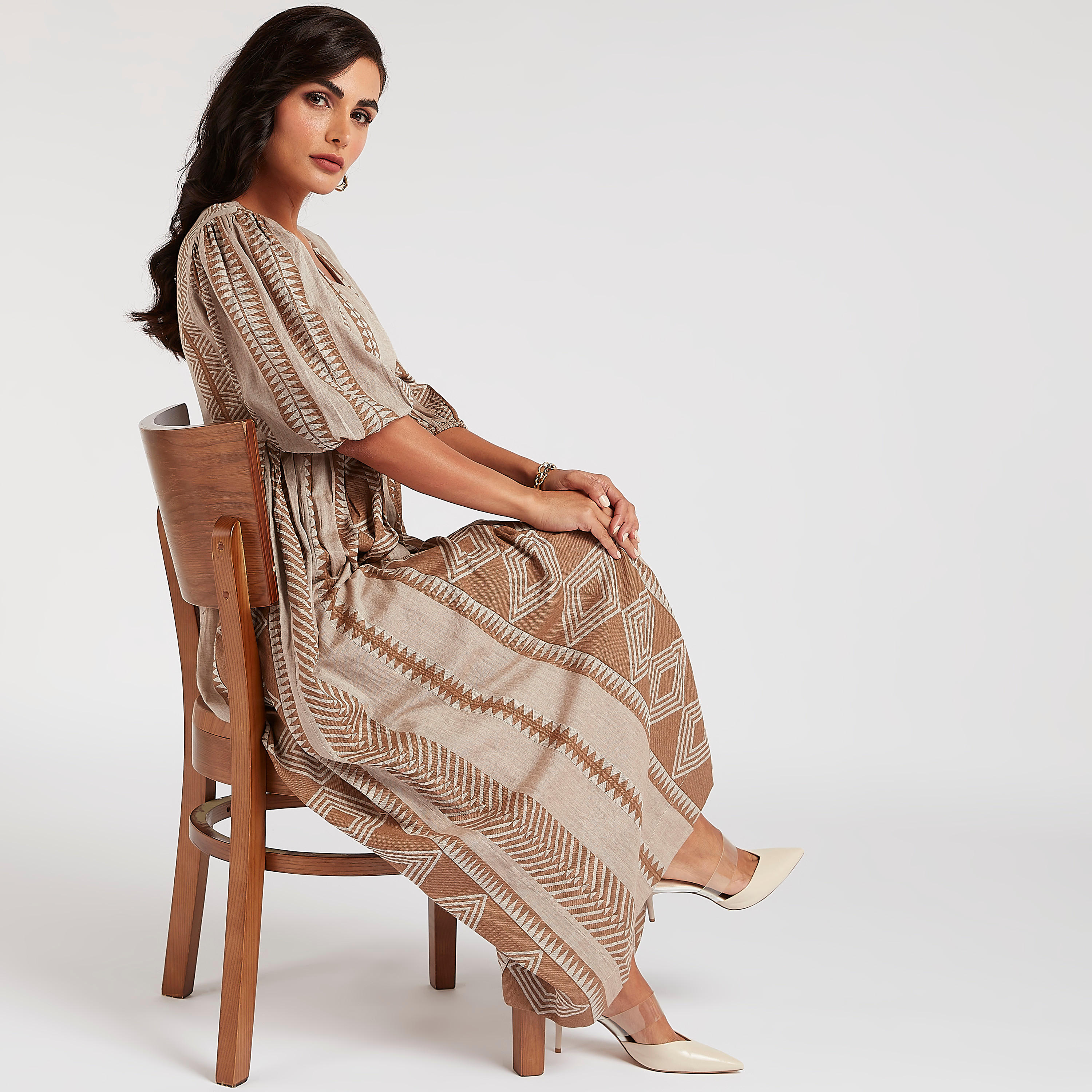 فستان إيه لاين طويل بطبعات وأكمام منفوخة من آيكونيك-women-clothing-dresses-image-1