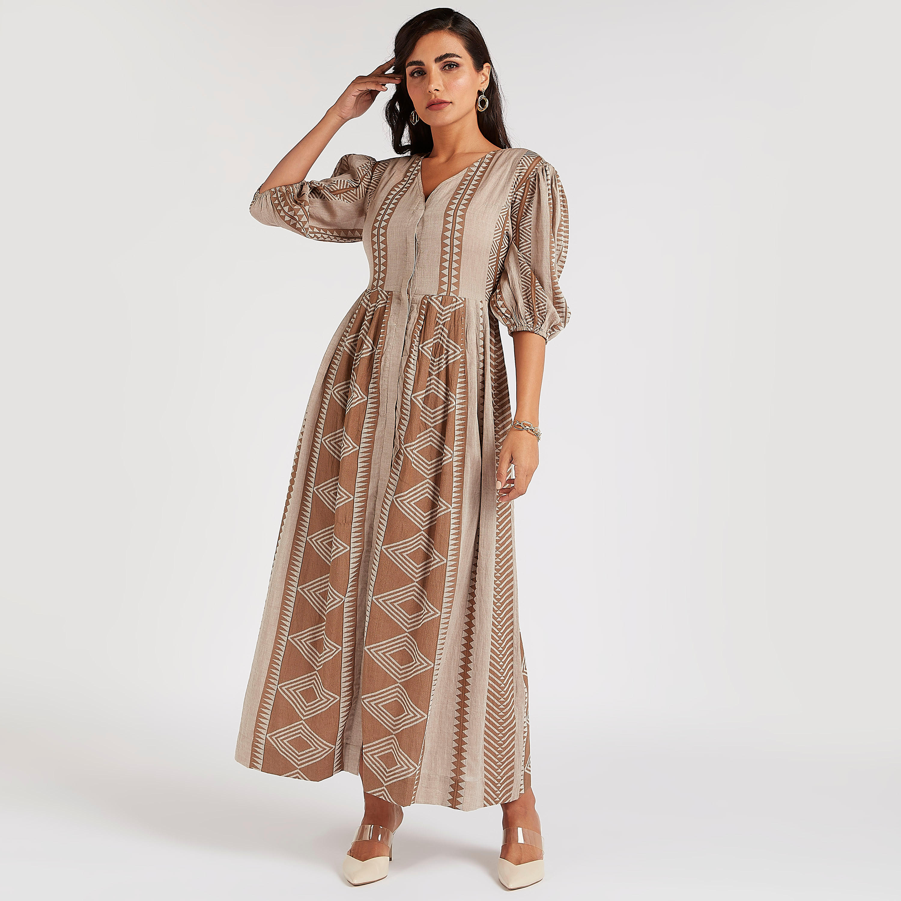 فستان إيه لاين طويل بطبعات وأكمام منفوخة من آيكونيك-women-clothing-dresses-image-5