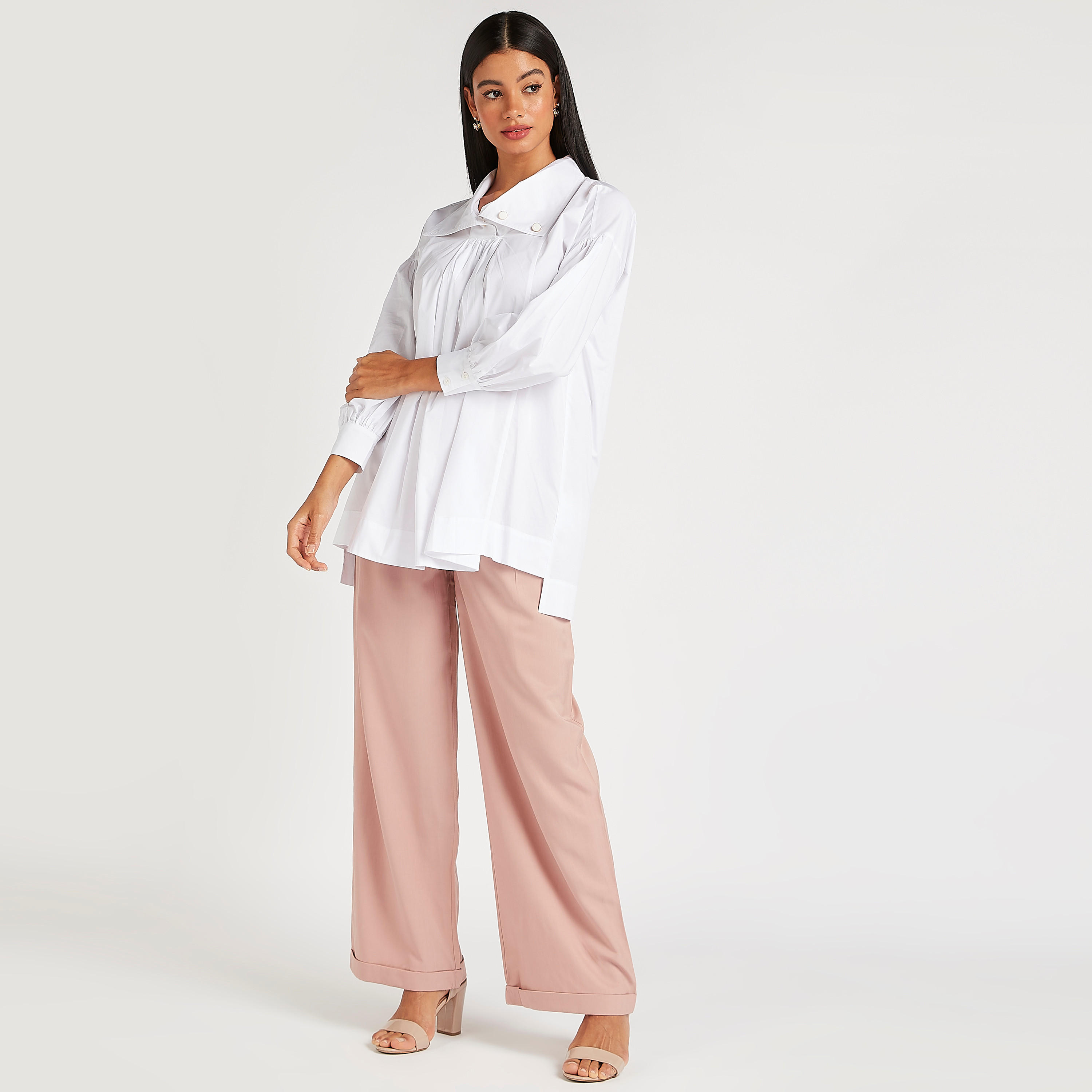 آيكونيكقميص سادة بياقة عادية وأكمام طويلة وتزيينات زر-women-clothing-shirtsandblouses-shirts-image-6