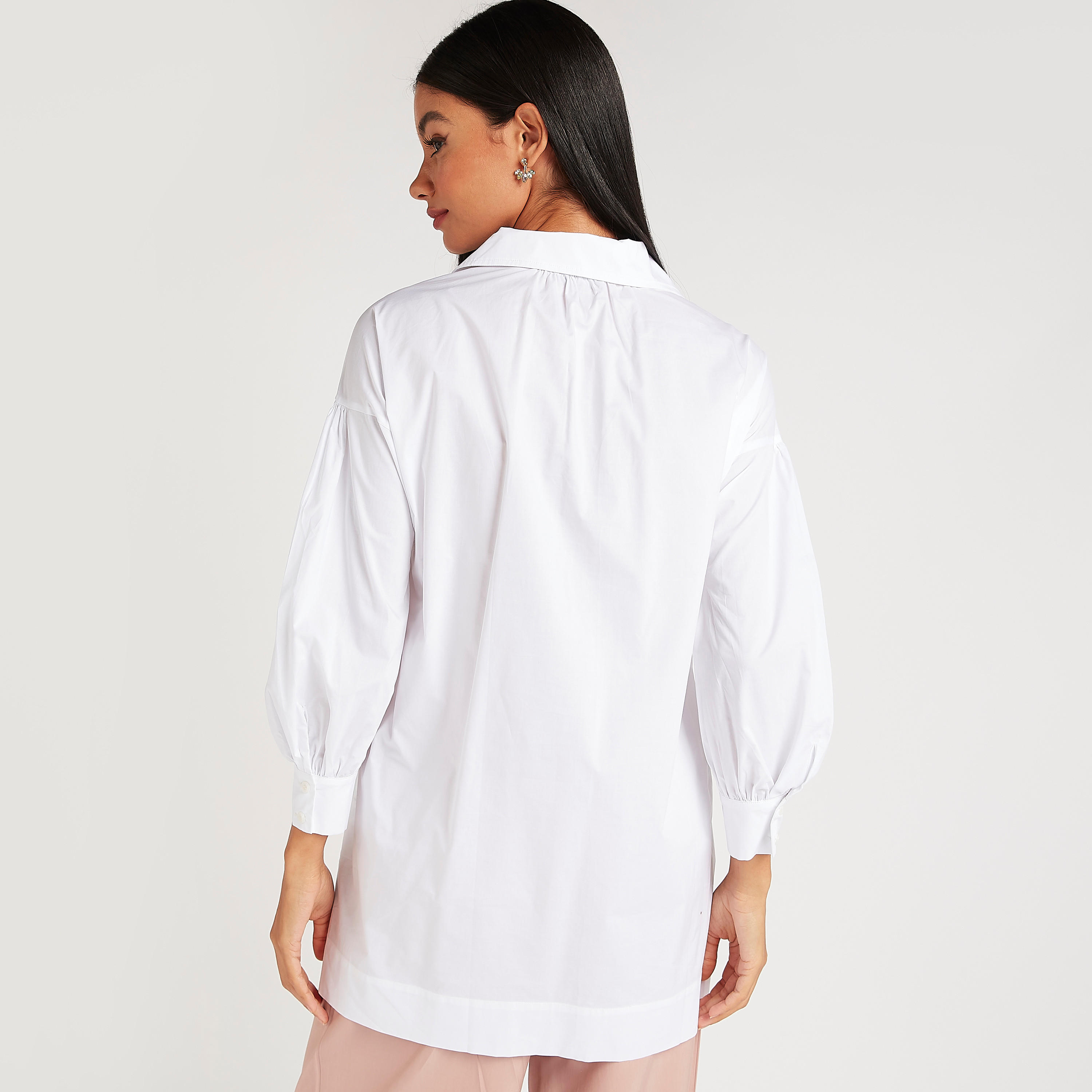 آيكونيكقميص سادة بياقة عادية وأكمام طويلة وتزيينات زر-women-clothing-shirtsandblouses-shirts-image-4