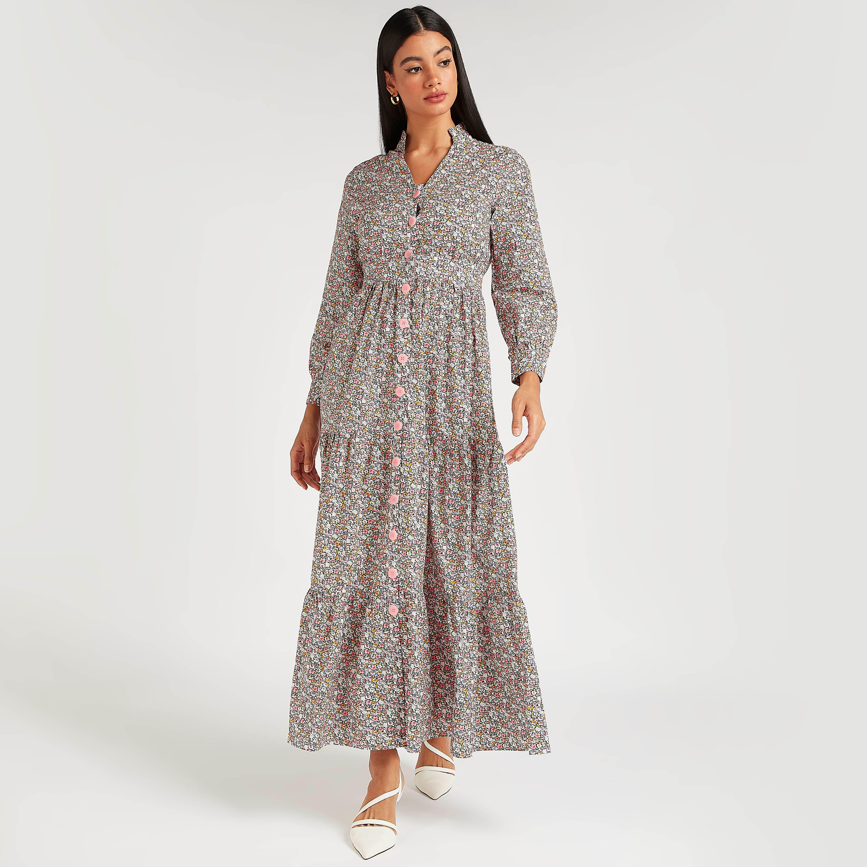 فستان طويل إيه لاين بطبعات أزهار وأكمام طويلة من آيكونيك-women-clothing-dresses-image-3