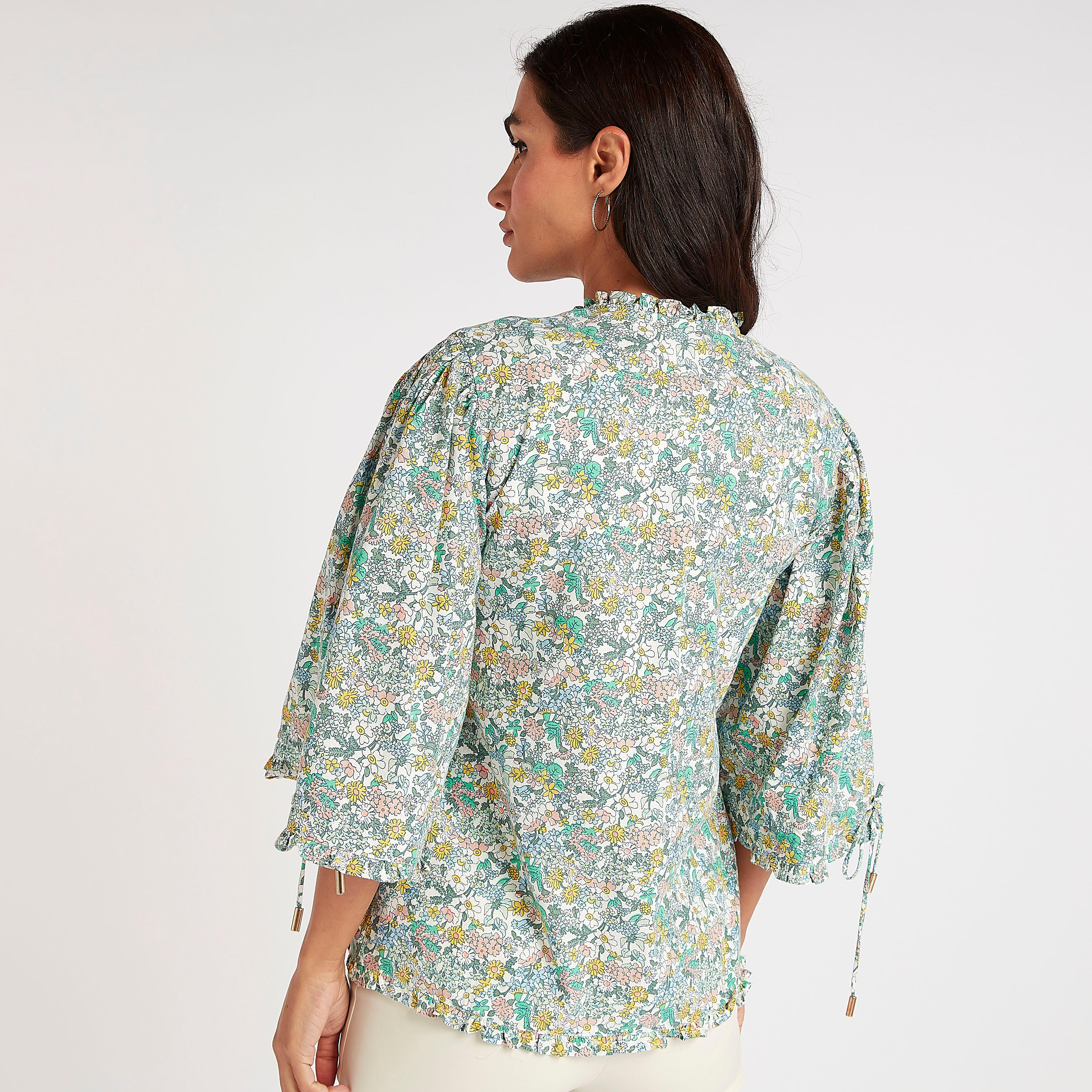 بلوزة بأكمام 3/4 وربطة عنق وطبعات زهرية-women-clothing-shirtsandblouses-blouses-image-5