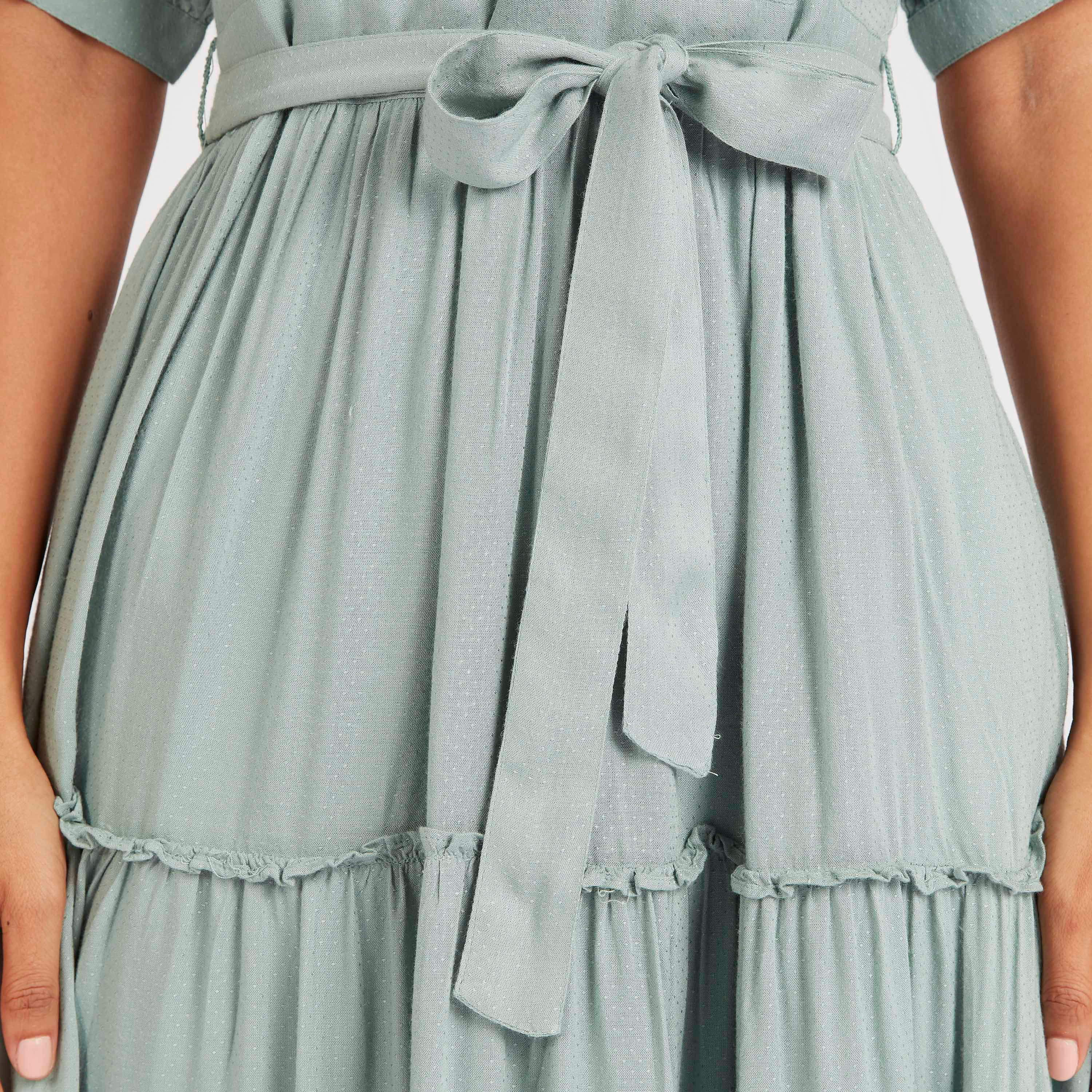 فستان ميدي إيه لاين بحزام وتفاصيل كشكشة من آيكونيك-women-clothing-dresses-image-6