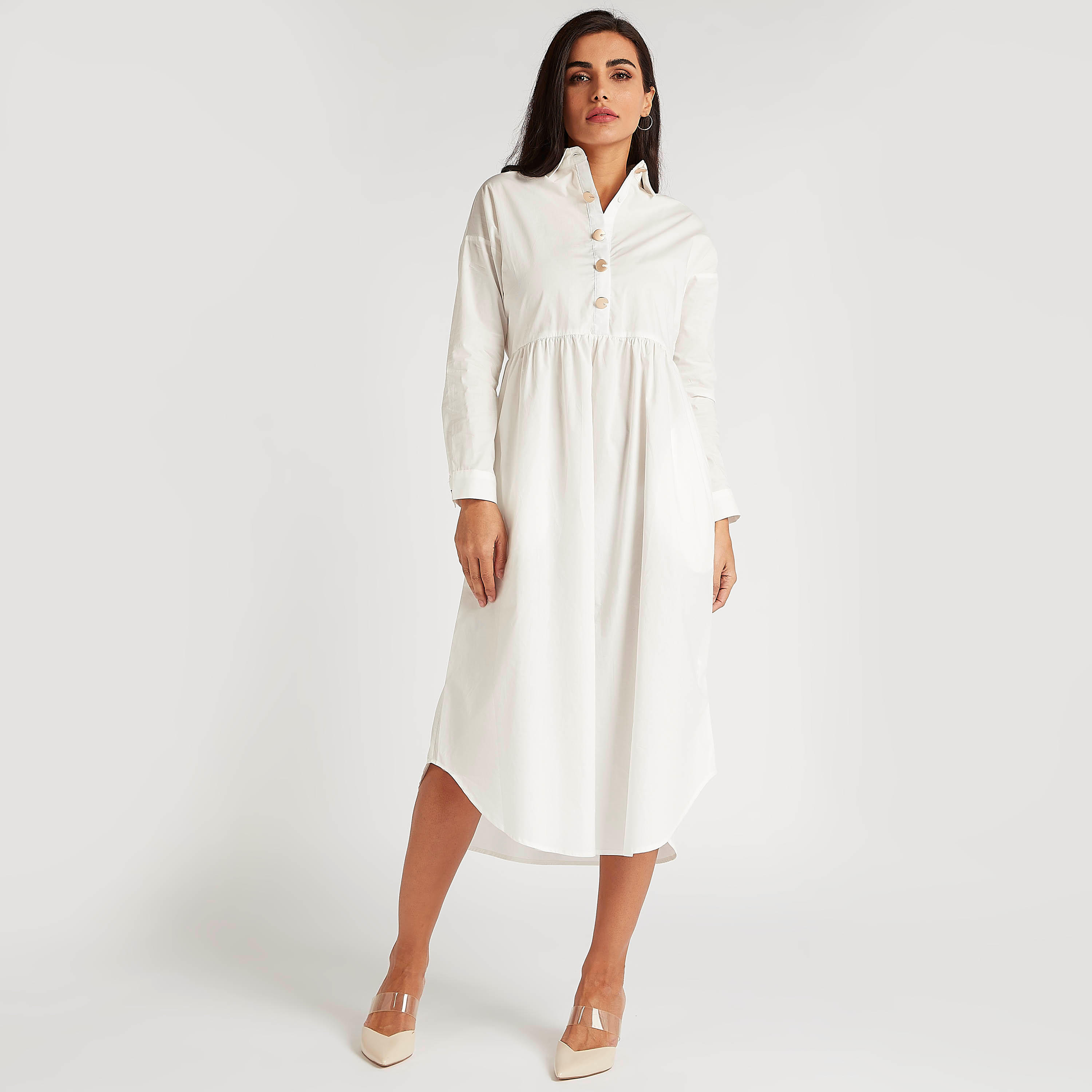 فستان قميص ميدي سادة بأكمام طويلة من آيكونيك-women-clothing-dresses-image-2