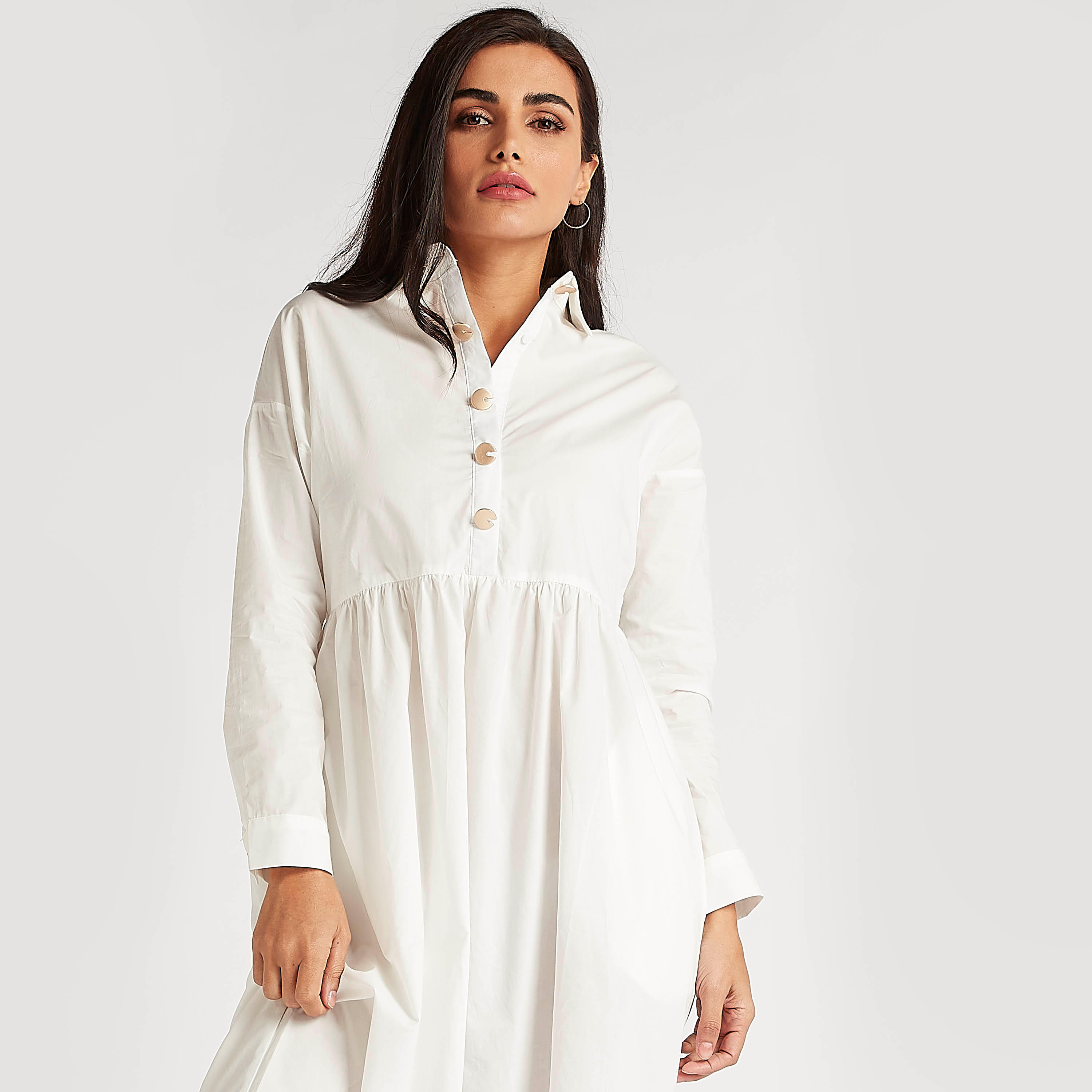 فستان قميص ميدي سادة بأكمام طويلة من آيكونيك-women-clothing-dresses-image-5