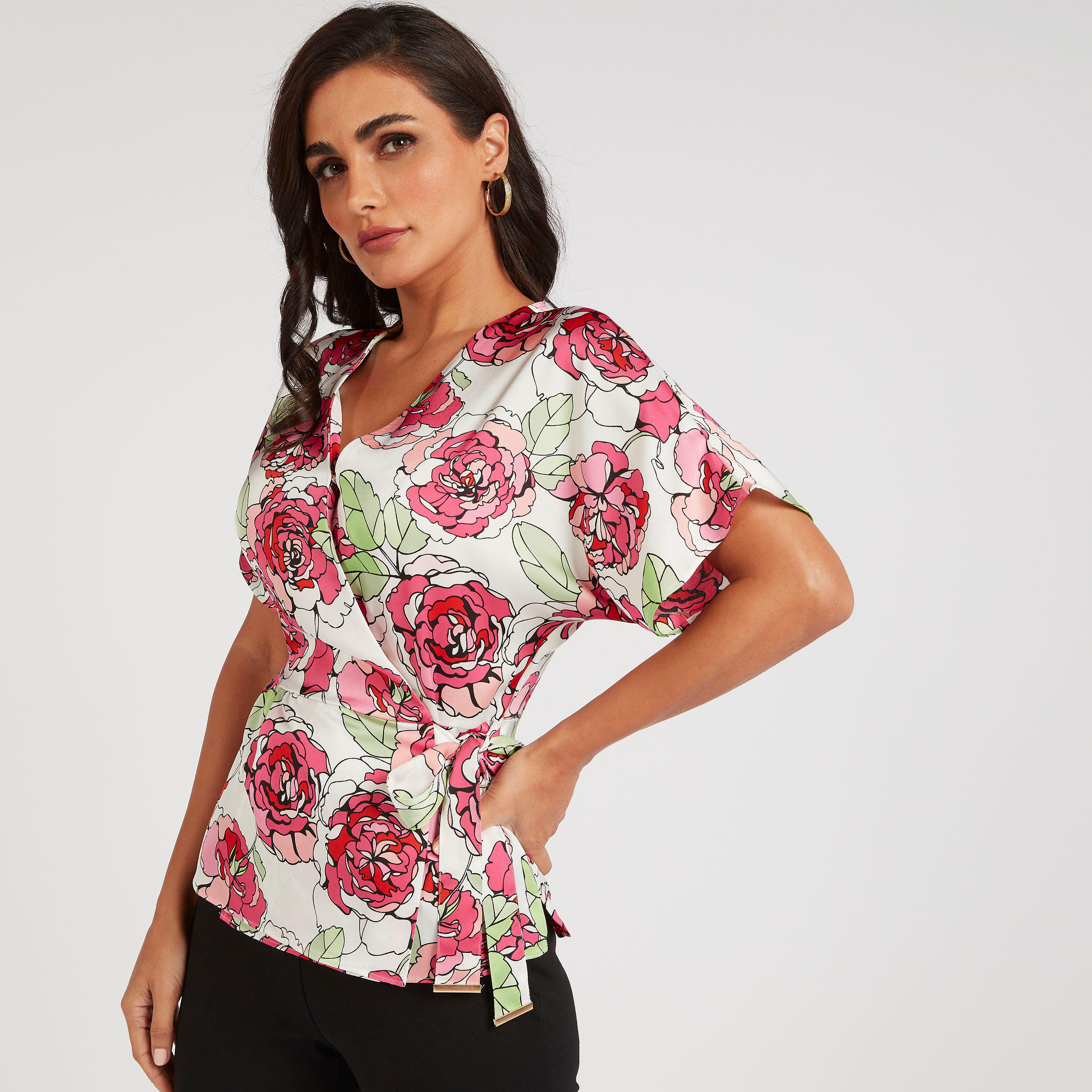 بلوزة بطبعات أزهار وحزام بكشكشة من الخصر وأكمام واسعة-women-clothing-shirtsandblouses-blouses-image-6