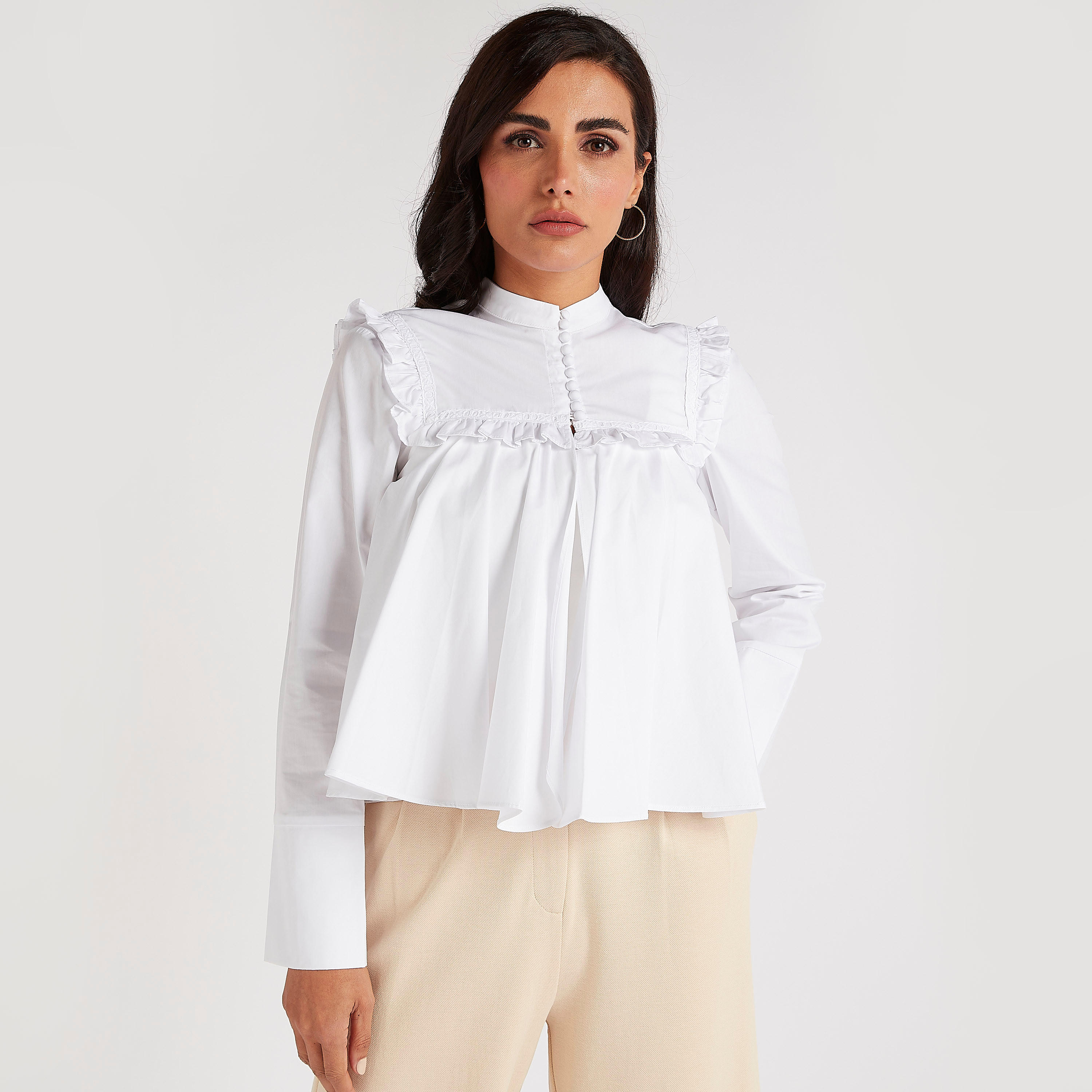 Iconic Solid Jacket with Ruffle Detail and Long Sleeves-women-winterwear-coatsandjackets-jackets-image-1