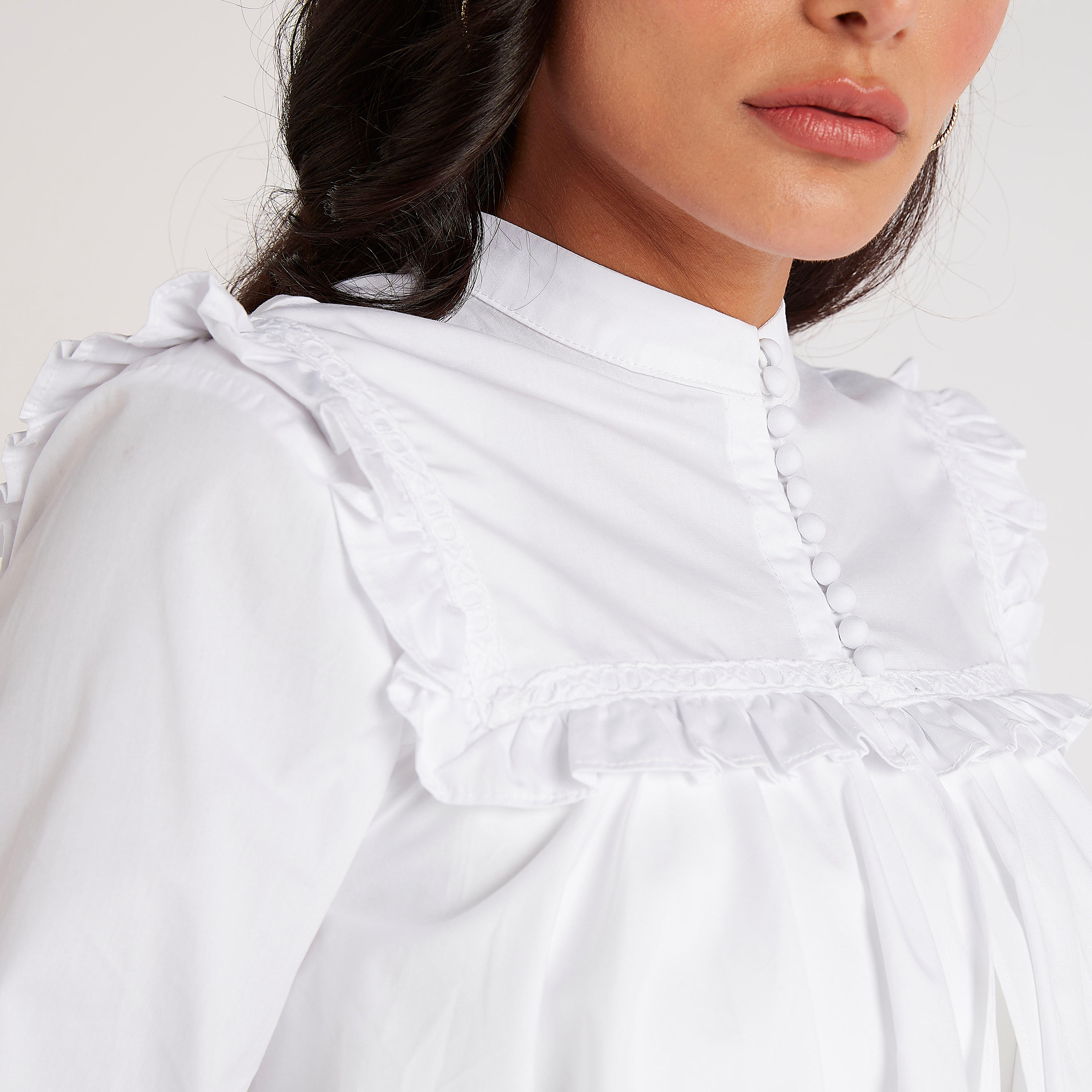 Iconic Solid Jacket with Ruffle Detail and Long Sleeves-women-winterwear-coatsandjackets-jackets-image-3