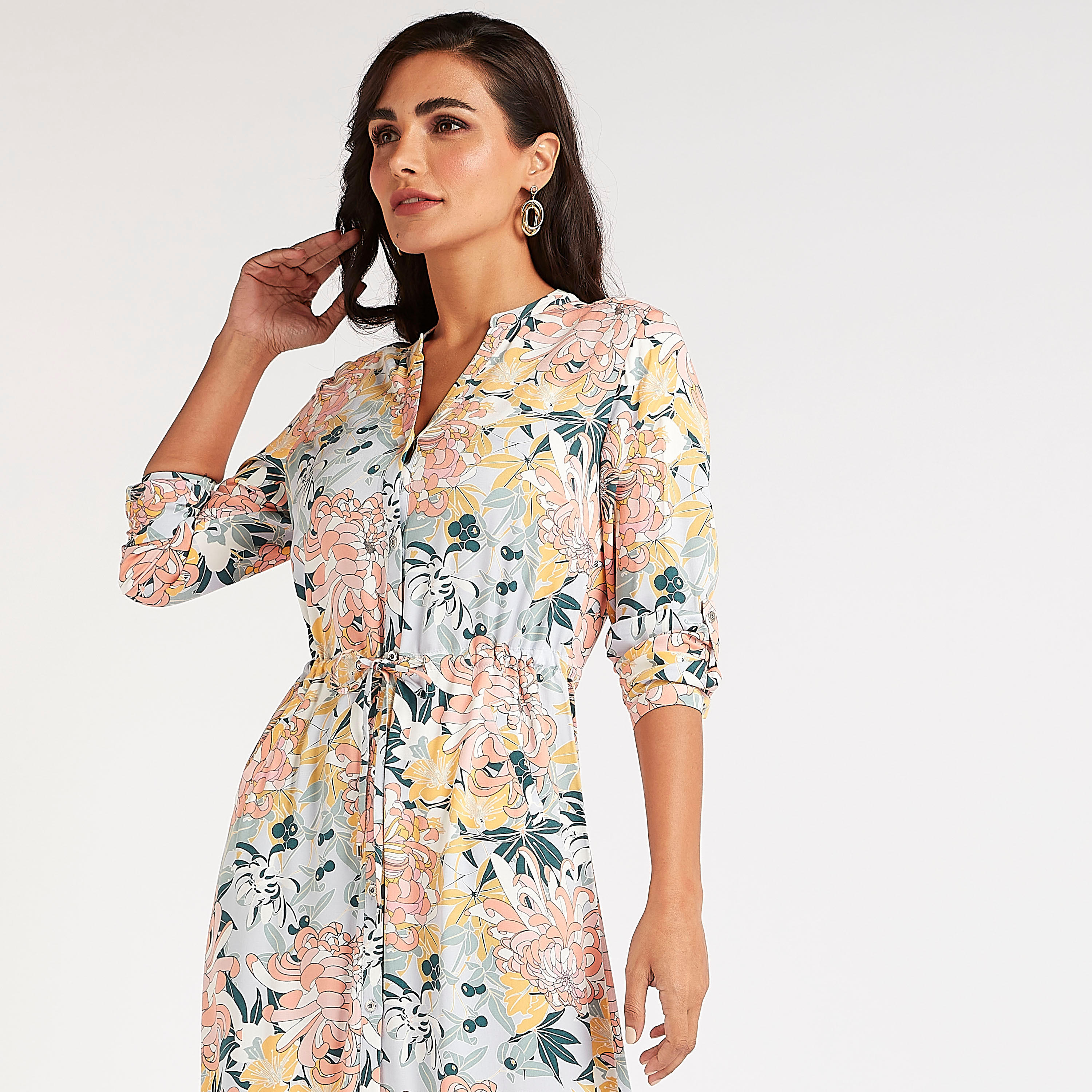فستان قميص طويل بياقة ماندارين وطبعات أزهار من آيكونيك-women-clothing-dresses-image-2