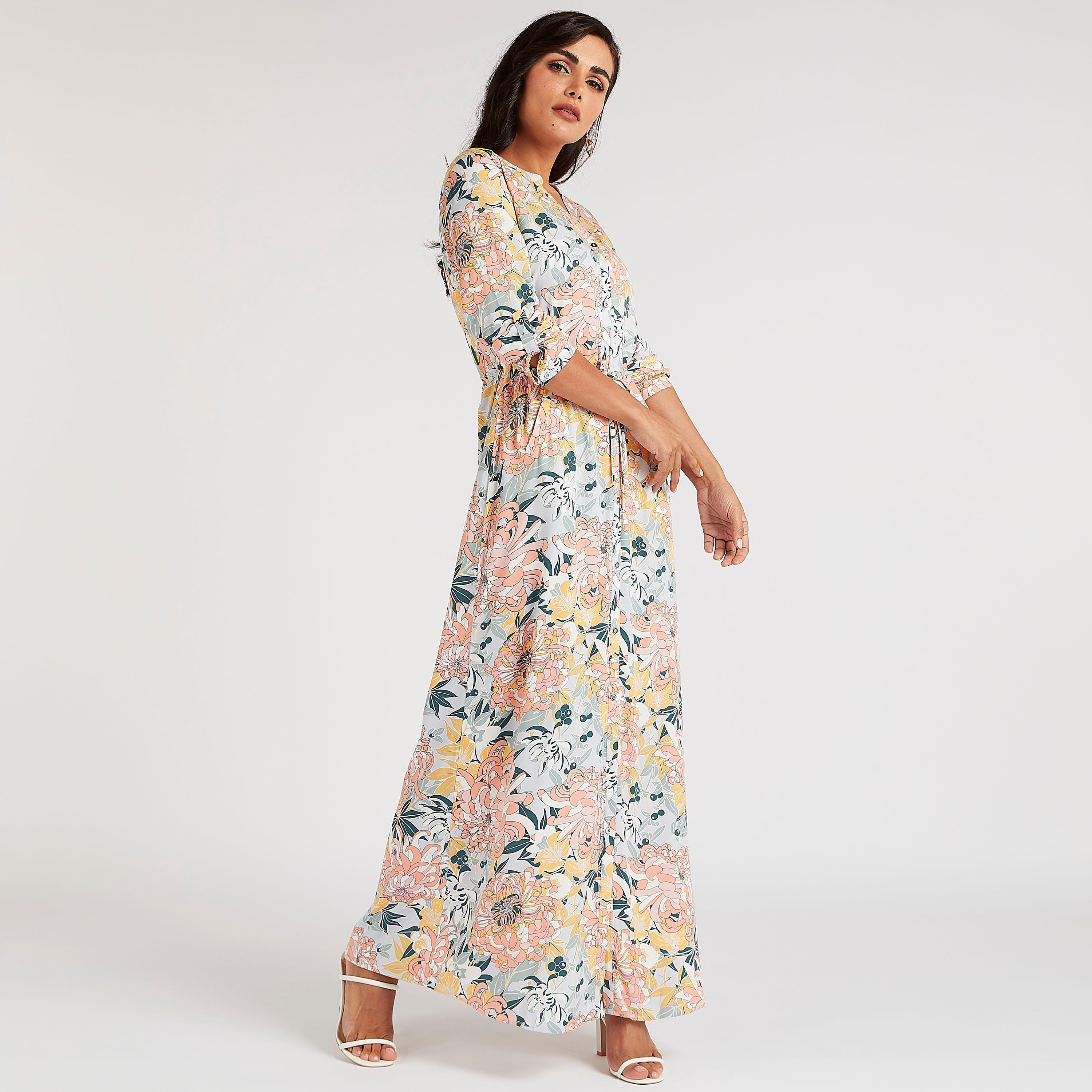 فستان قميص طويل بياقة ماندارين وطبعات أزهار من آيكونيك-women-clothing-dresses-image-3