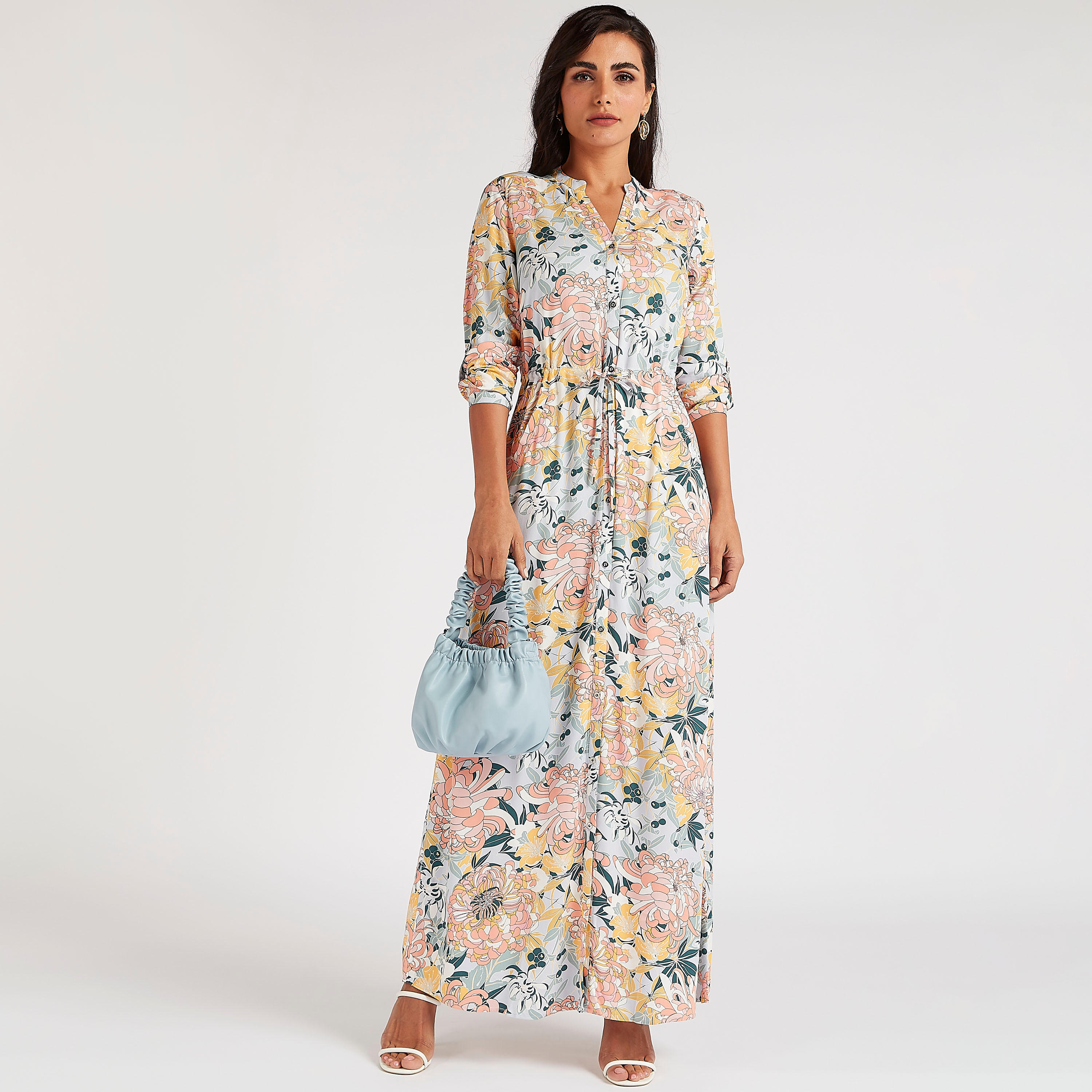 فستان قميص طويل بياقة ماندارين وطبعات أزهار من آيكونيك-women-clothing-dresses-image-5