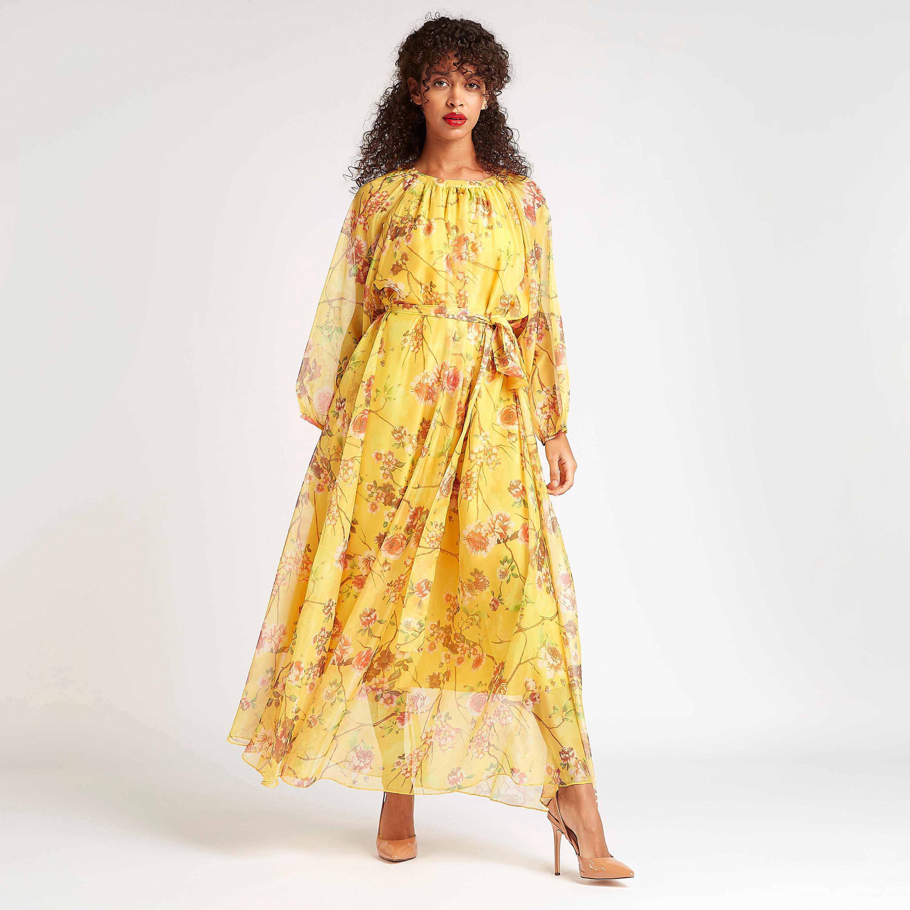 فستان طويل إيه لاين بطبعات أزهار وحزام رباط من آيكونيك-women-clothing-dresses-image-1