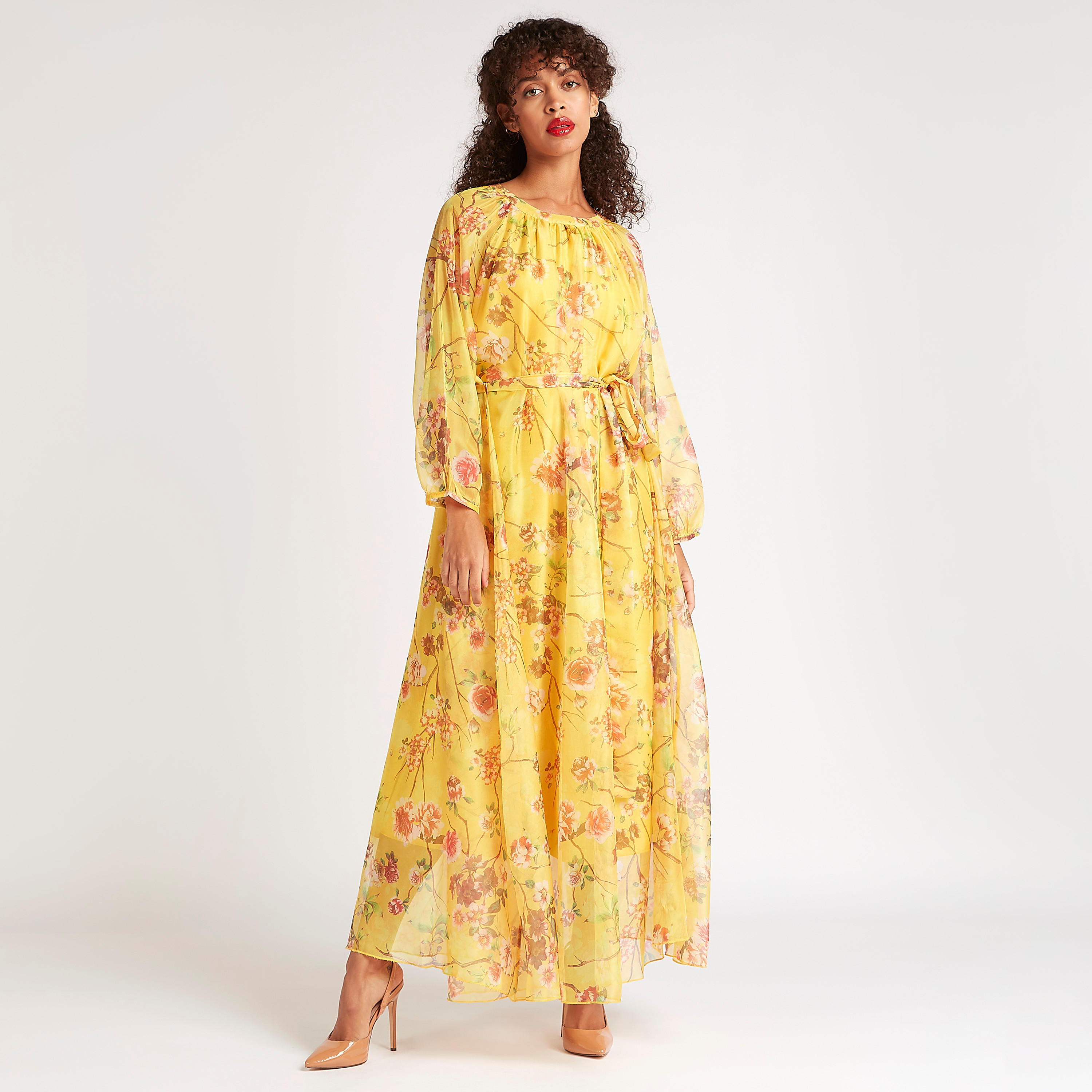 فستان طويل إيه لاين بطبعات أزهار وحزام رباط من آيكونيك-women-clothing-dresses-image-2