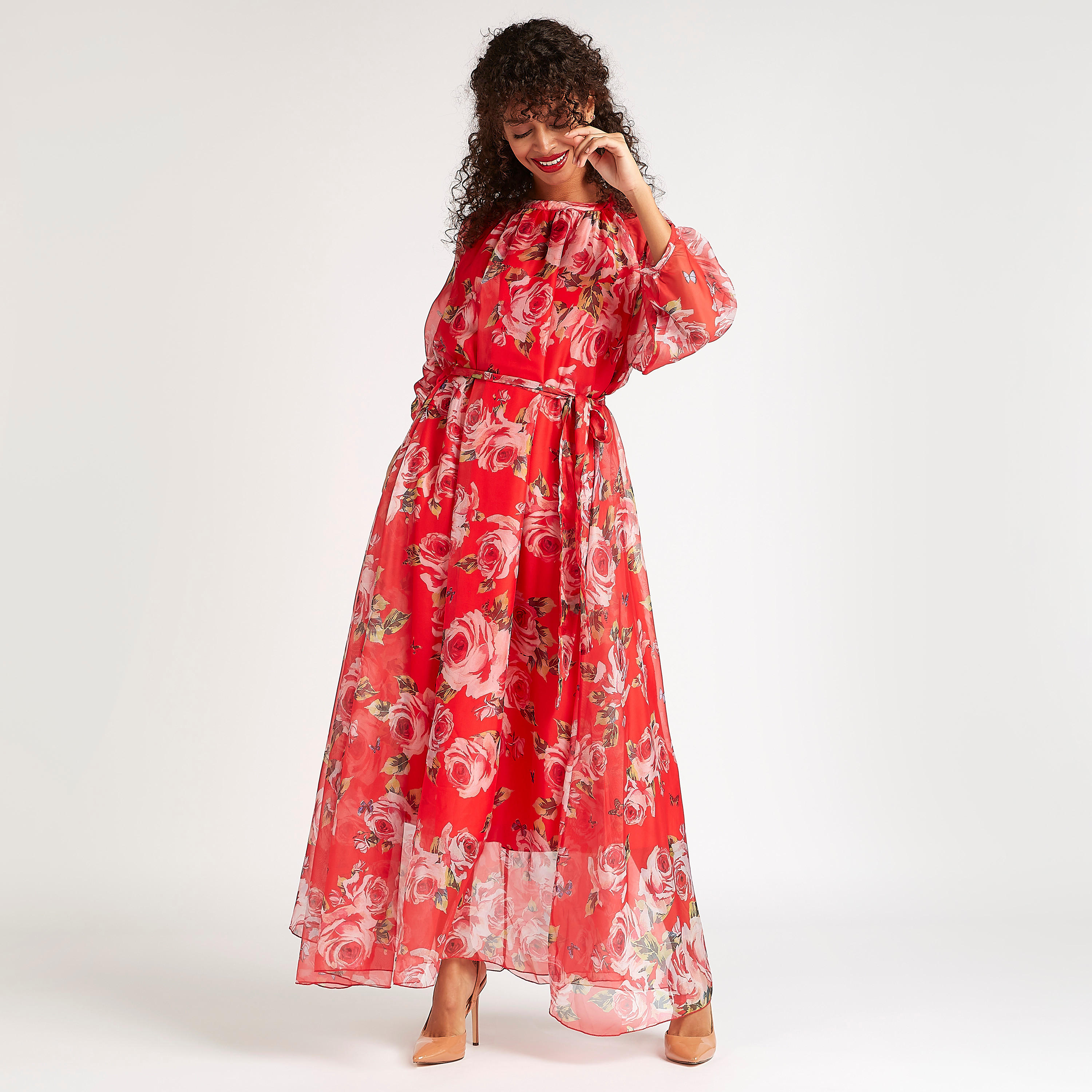 فستان طويل إيه لاين بطبعات أزهار وحزام رباط من آيكونيك-women-clothing-dresses-image-1