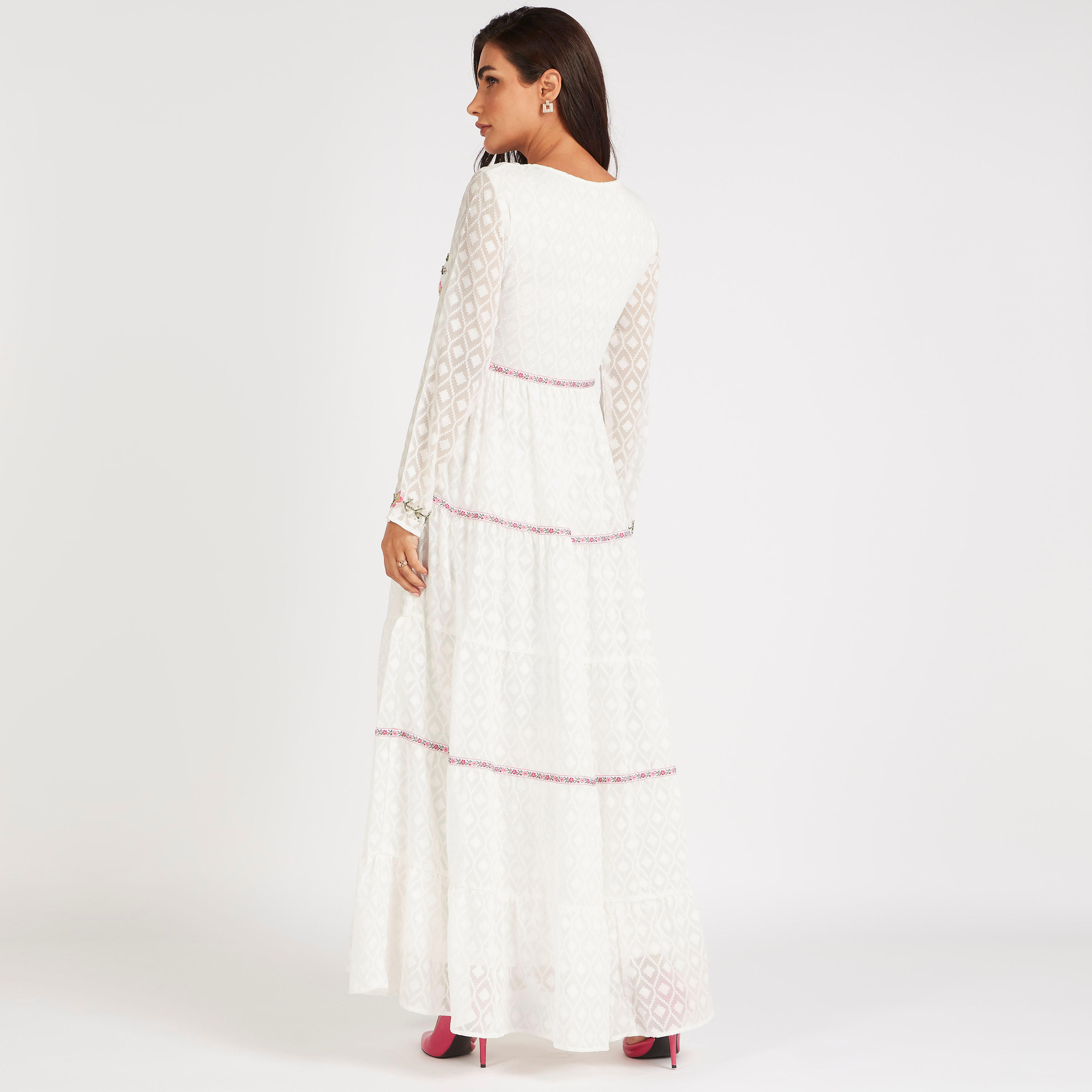 فستان مستدام إيه لاين طويل مطرّز بأربطة عنق من آيكونيك-women-clothing-dresses-image-4