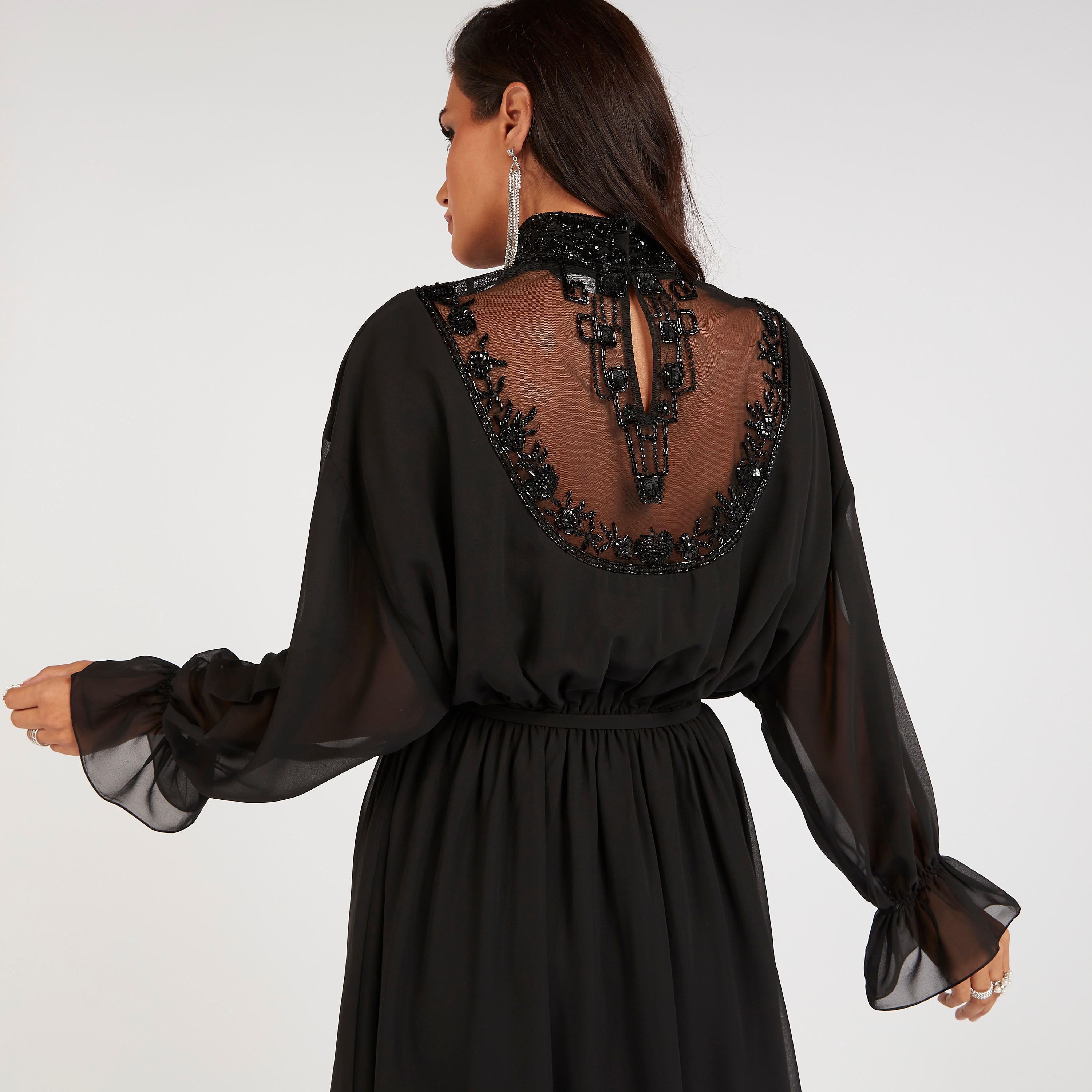 فستان طويل إيه لاين مزين بأكمام طويلة وأربطة من آيكونيك-women-clothing-dresses-image-10