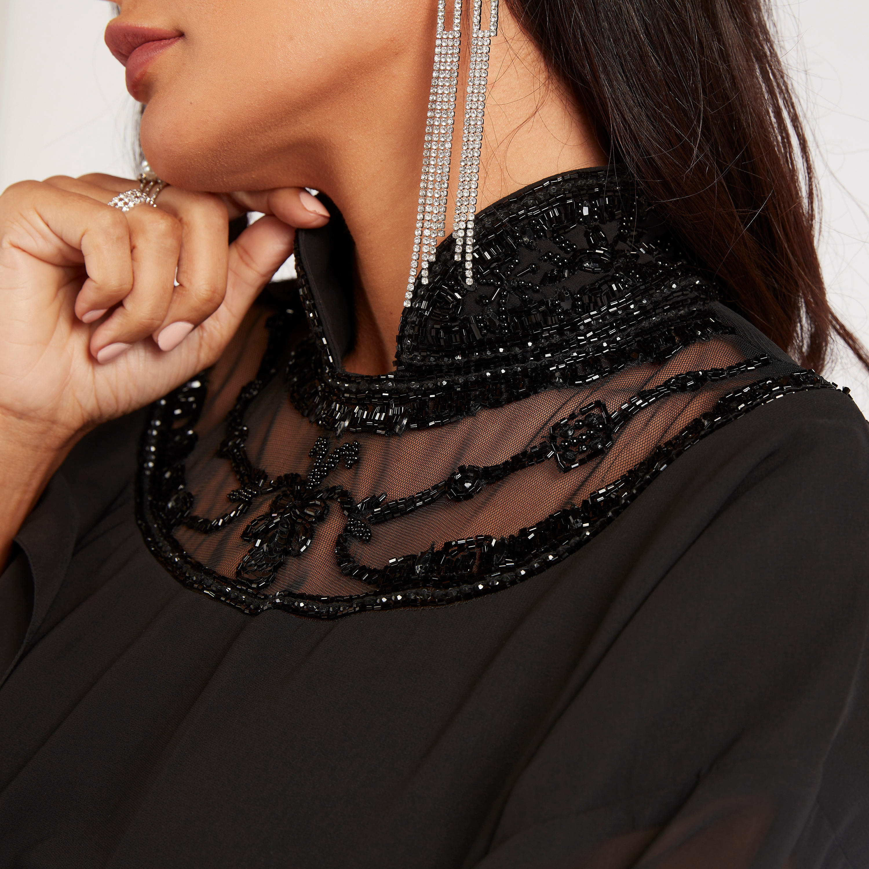 فستان طويل إيه لاين مزين بأكمام طويلة وأربطة من آيكونيك-women-clothing-dresses-image-3