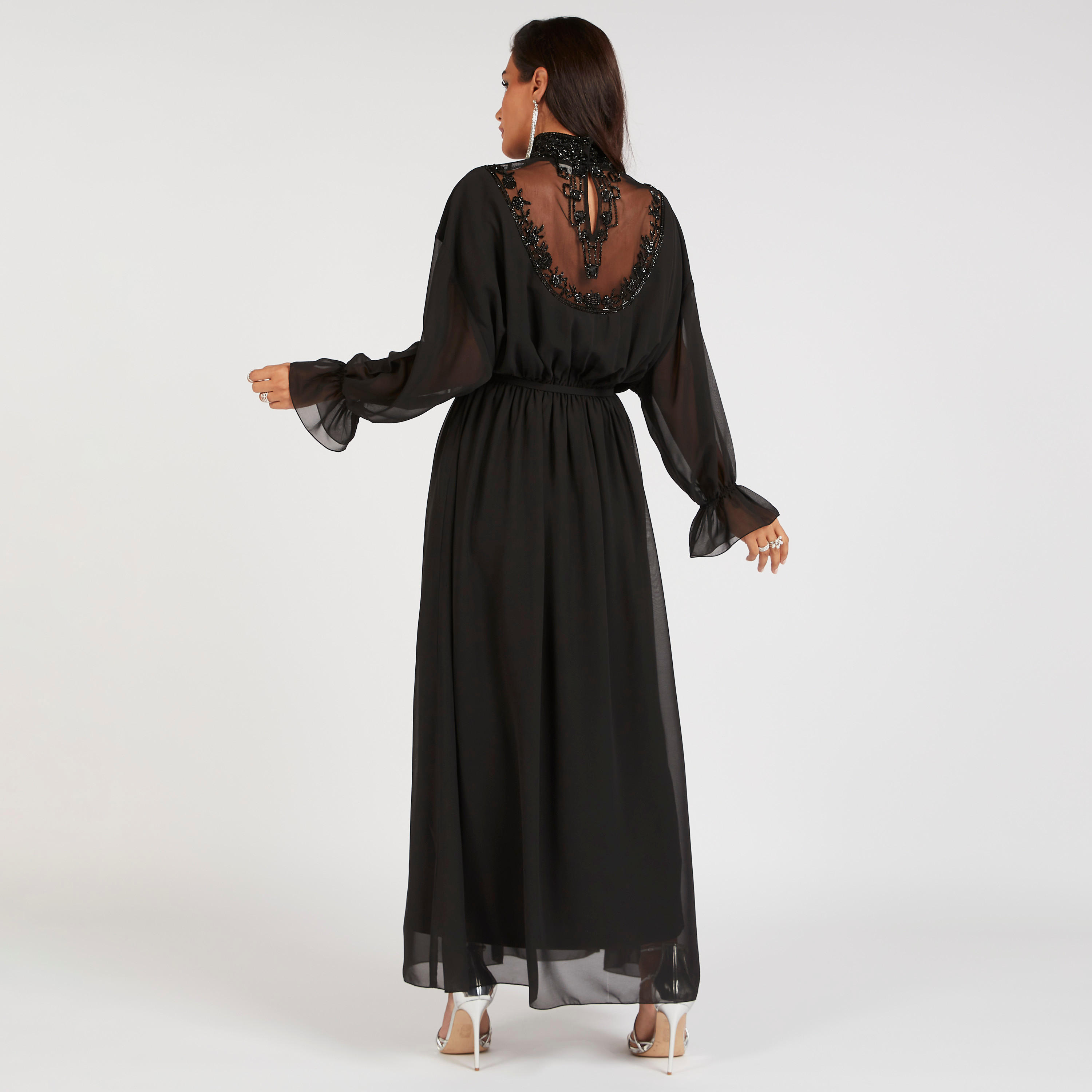 فستان طويل إيه لاين مزين بأكمام طويلة وأربطة من آيكونيك-women-clothing-dresses-image-4