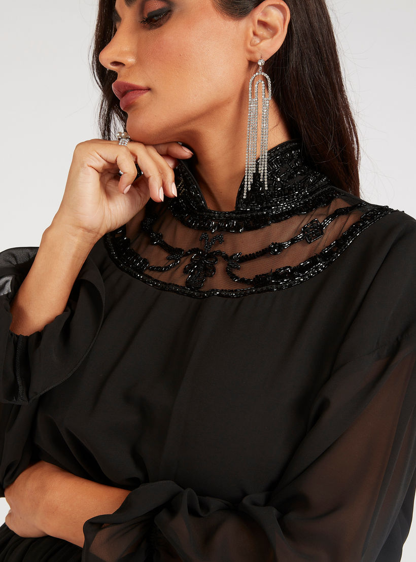 فستان طويل إيه لاين مزين بأكمام طويلة وأربطة من آيكونيك-women-clothing-dresses-image-6