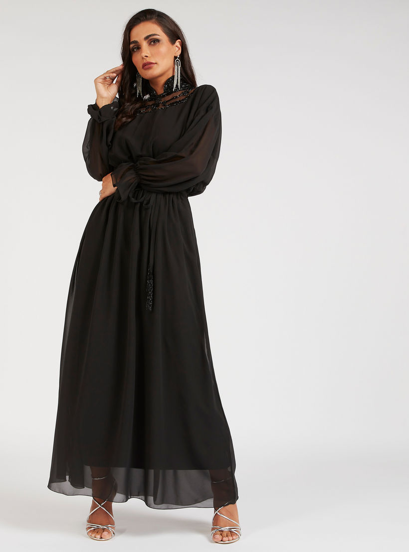 فستان طويل إيه لاين مزين بأكمام طويلة وأربطة من آيكونيك-women-clothing-dresses-image-9