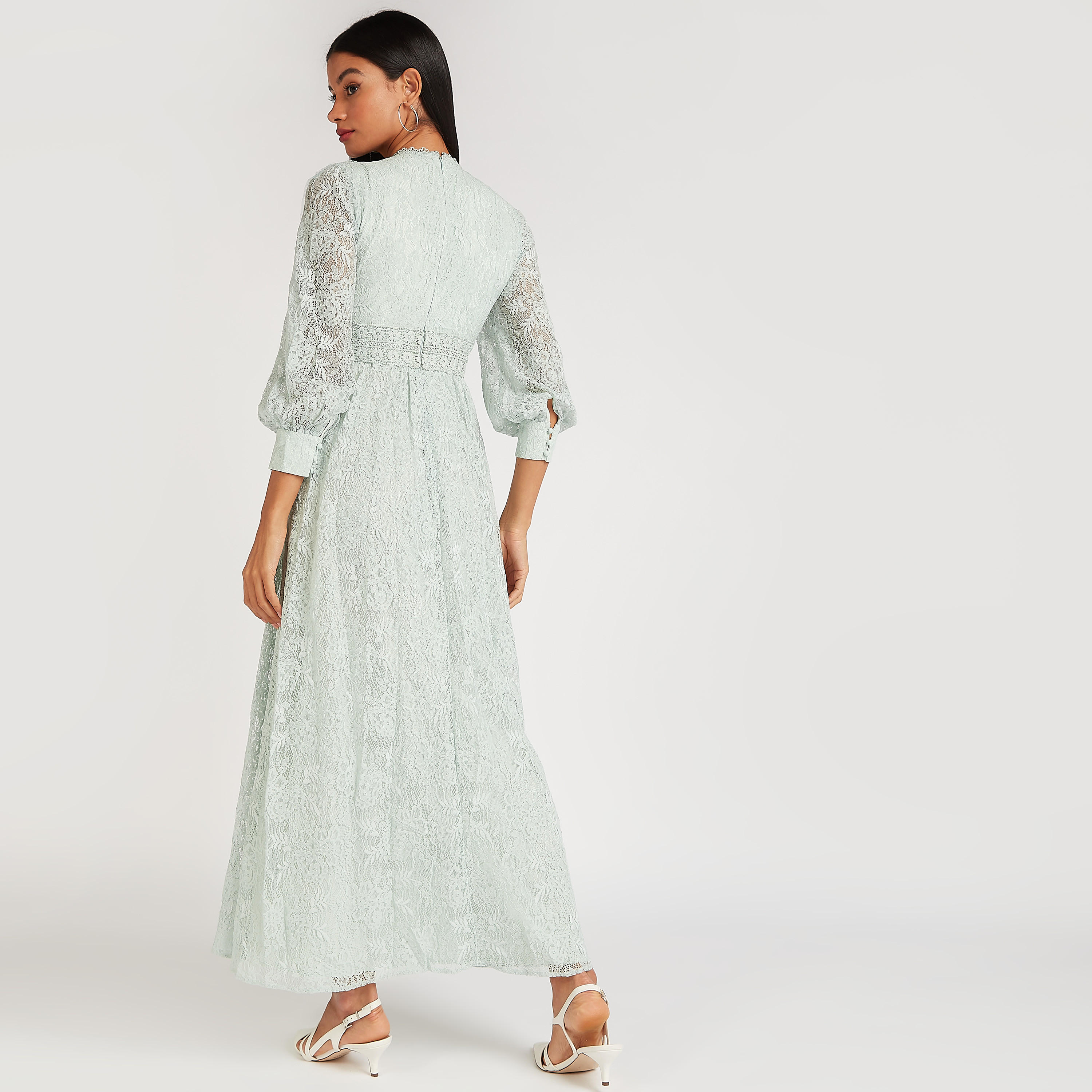 فستان إيه لاين طويل بتفاصيل دانتيل وكشكشة من آيكونيك-women-clothing-dresses-image-4